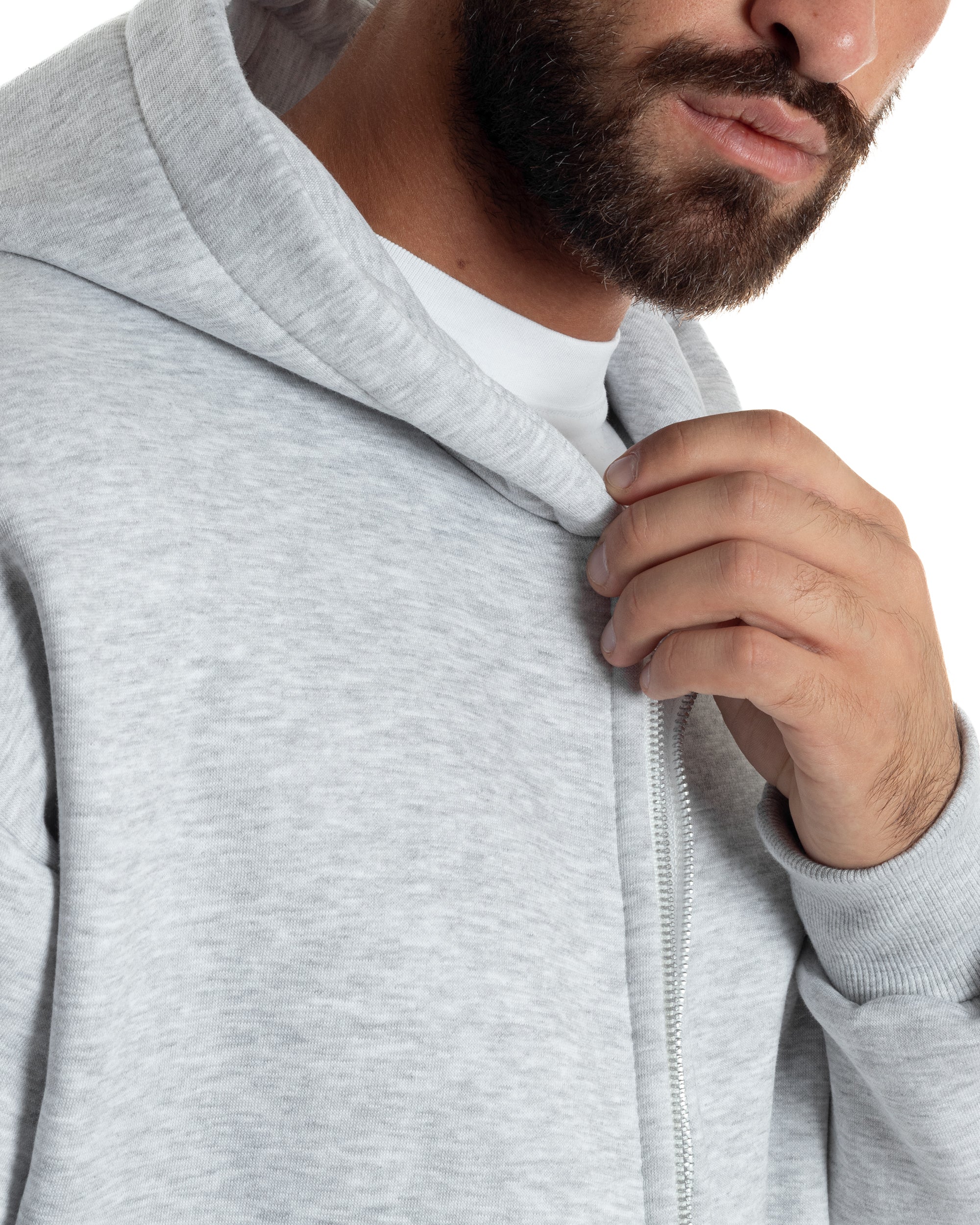 Felpa Boxy Fit Cappuccio E Zip Basic Felpata Grigio Chiaro F3059A
