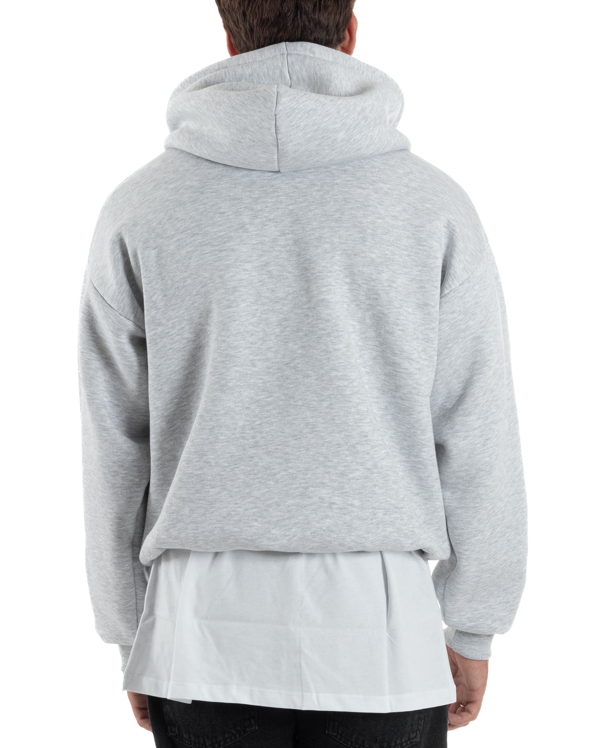 Felpa Boxy Fit Cappuccio E Zip Basic Felpata Grigio Chiaro F3059A