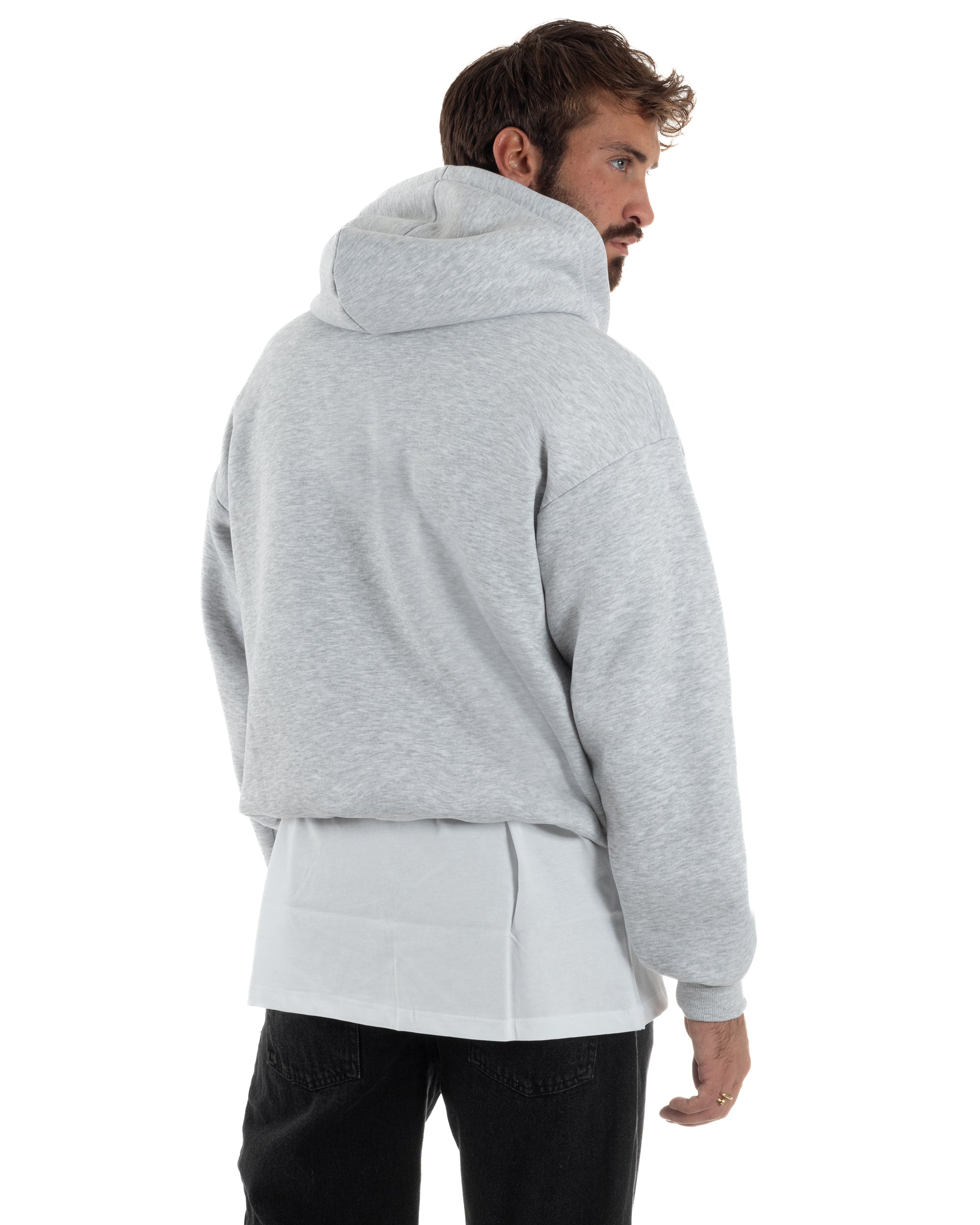 Felpa Boxy Fit Cappuccio E Zip Basic Felpata Grigio Chiaro F3059A