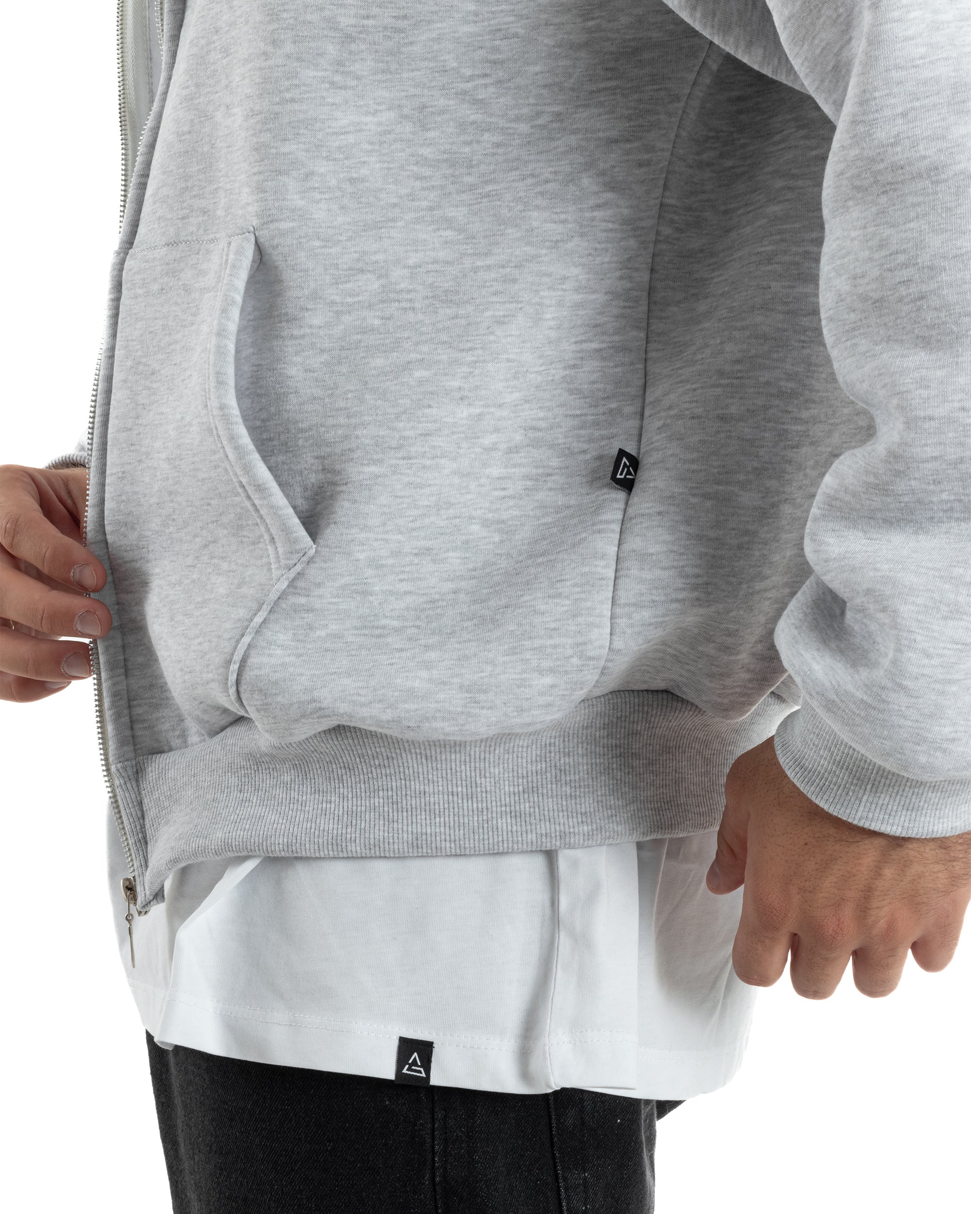 Felpa Boxy Fit Cappuccio E Zip Basic Felpata Grigio Chiaro F3059A