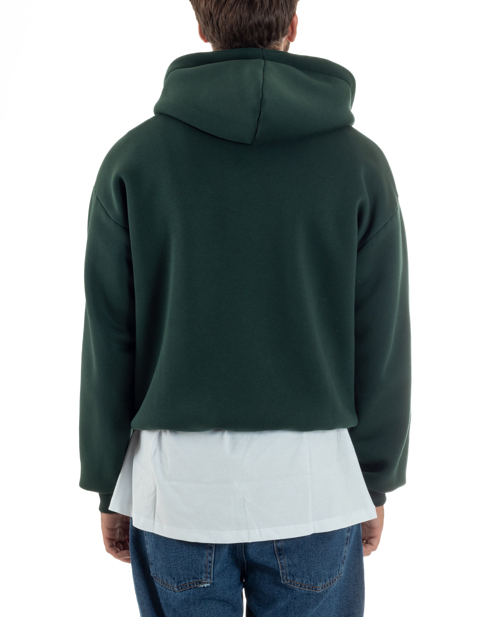 Felpa Boxy Fit Cappuccio E Zip Basic Felpata Verde F3063A