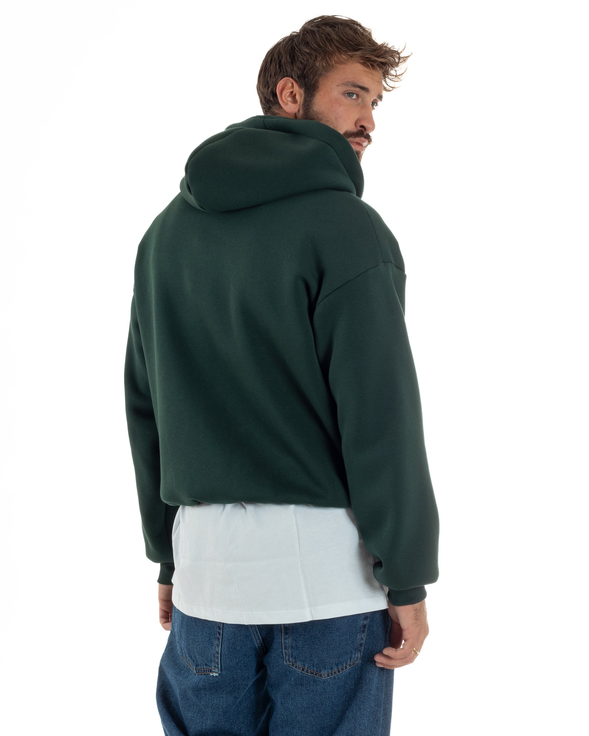 Felpa Boxy Fit Cappuccio E Zip Basic Felpata Verde F3063A