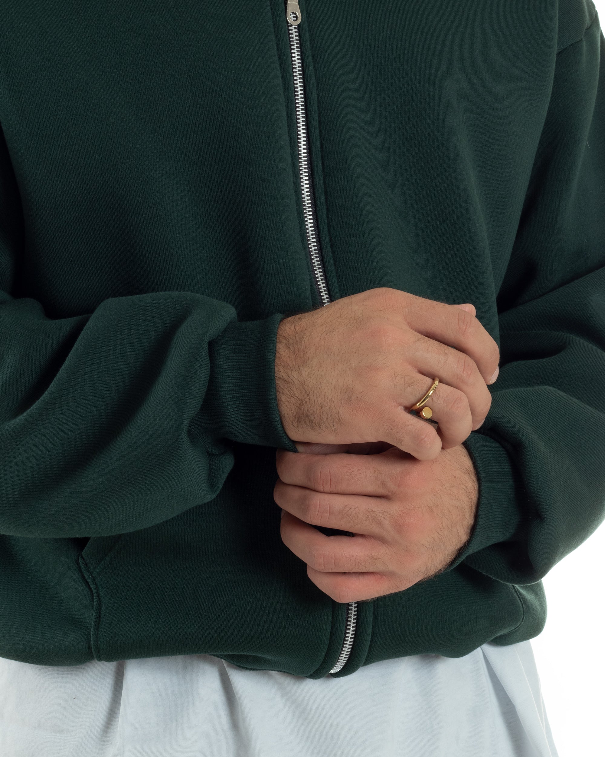 Felpa Boxy Fit Cappuccio E Zip Basic Felpata Verde F3063A