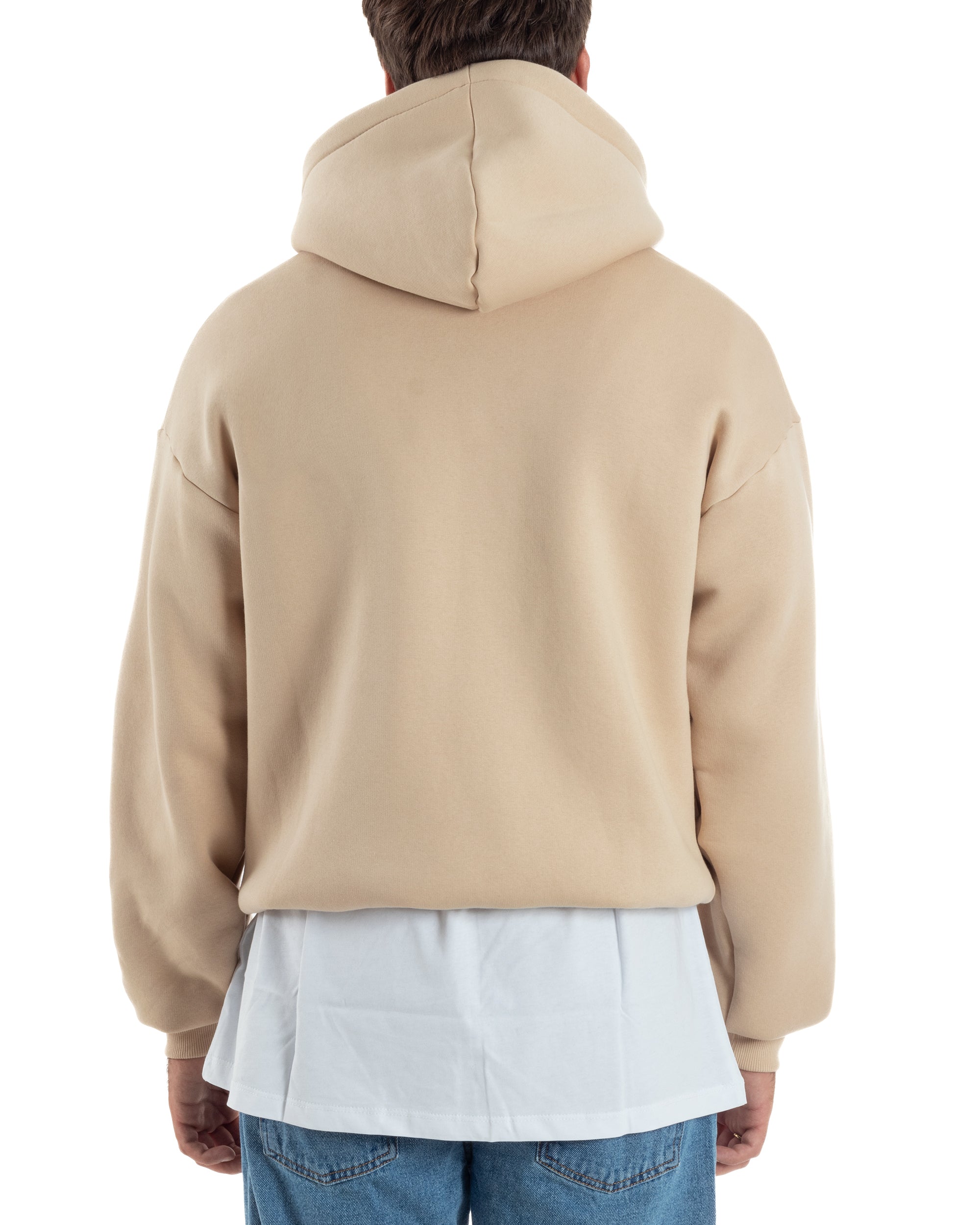 Felpa Boxy Fit Cappuccio E Zip Basic Felpata Beige F3062A
