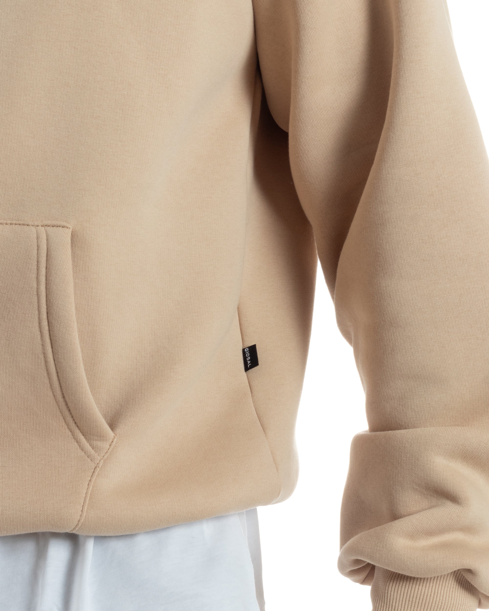 Felpa Boxy Fit Cappuccio E Zip Basic Felpata Beige F3062A