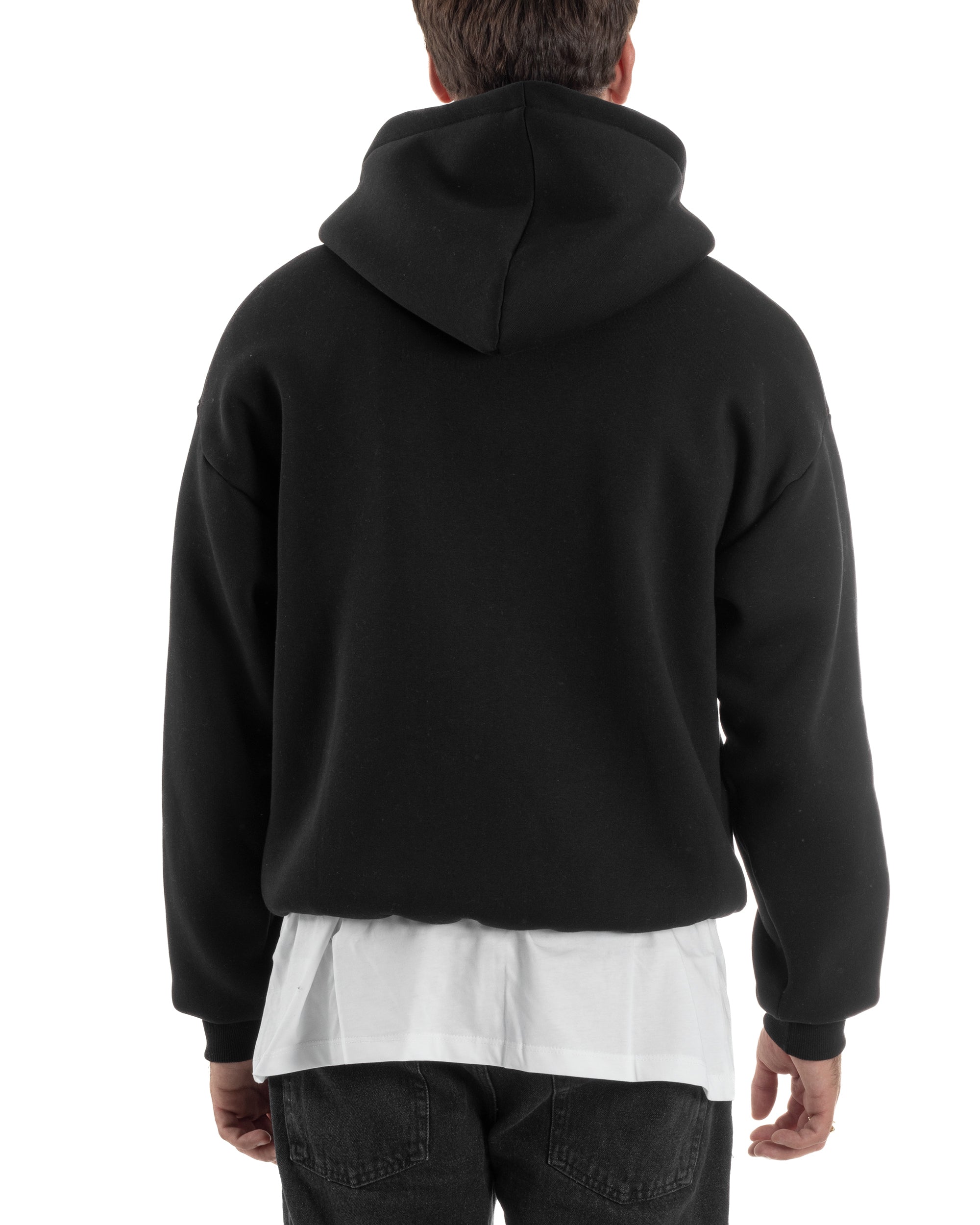 Felpa Boxy Fit Cappuccio E Zip Basic Felpata Nero F3061A