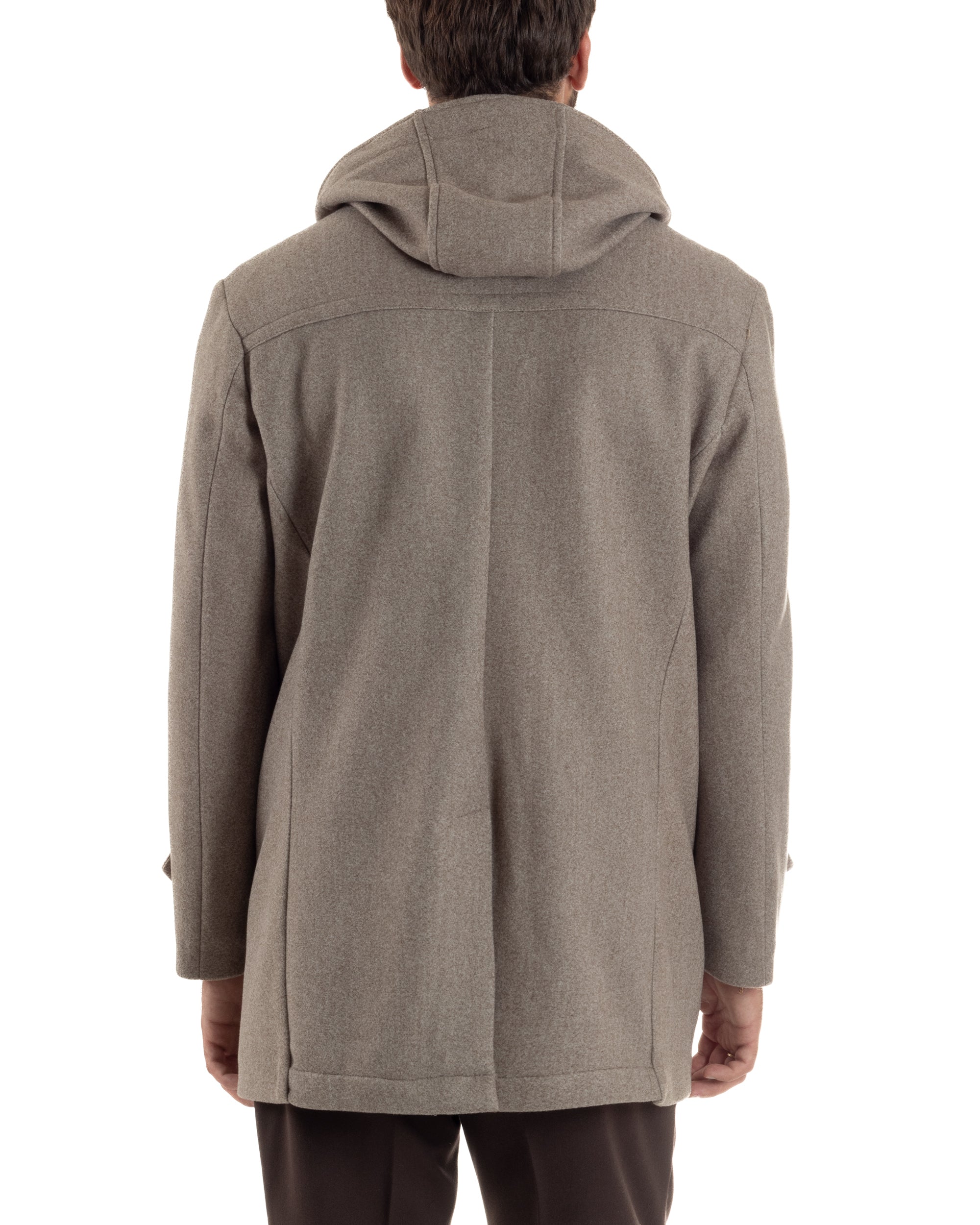 Cappotto Uomo Lana Montgomery Con Alamari E Cappuccio Beige Melangiato CO1074A