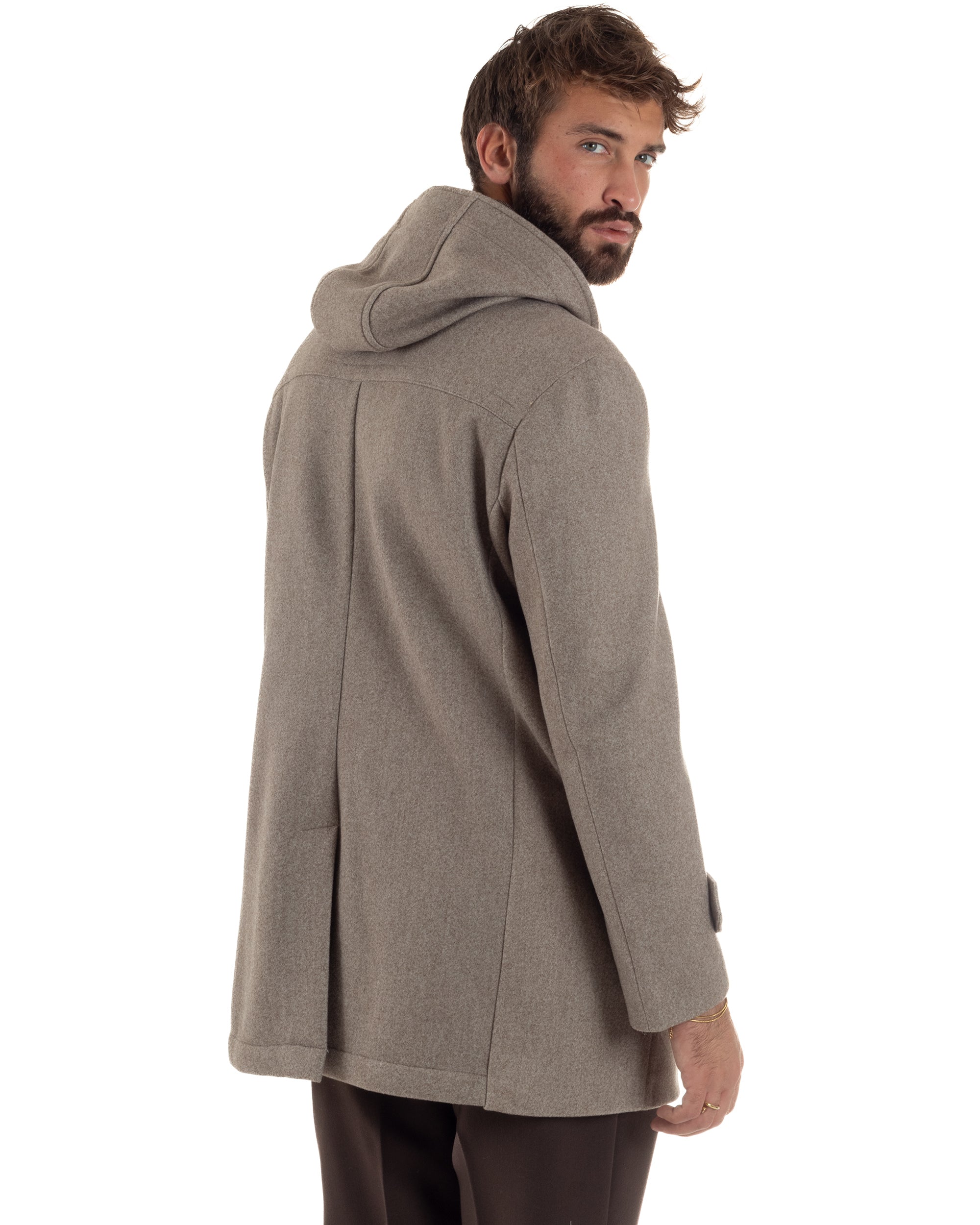 Cappotto Uomo Lana Montgomery Con Alamari E Cappuccio Beige Melangiato CO1074A