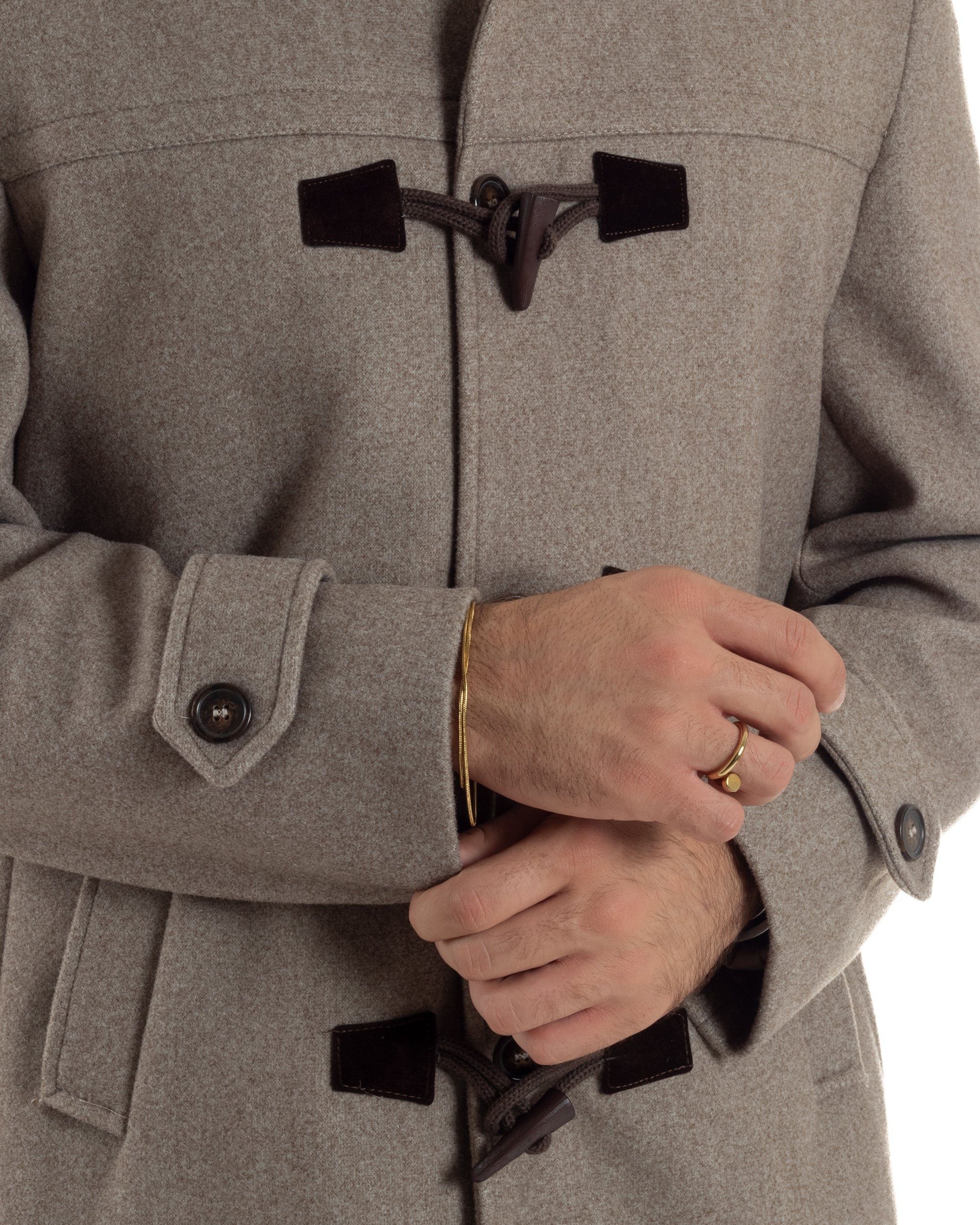 Cappotto Uomo Lana Montgomery Con Alamari E Cappuccio Beige Melangiato CO1074A