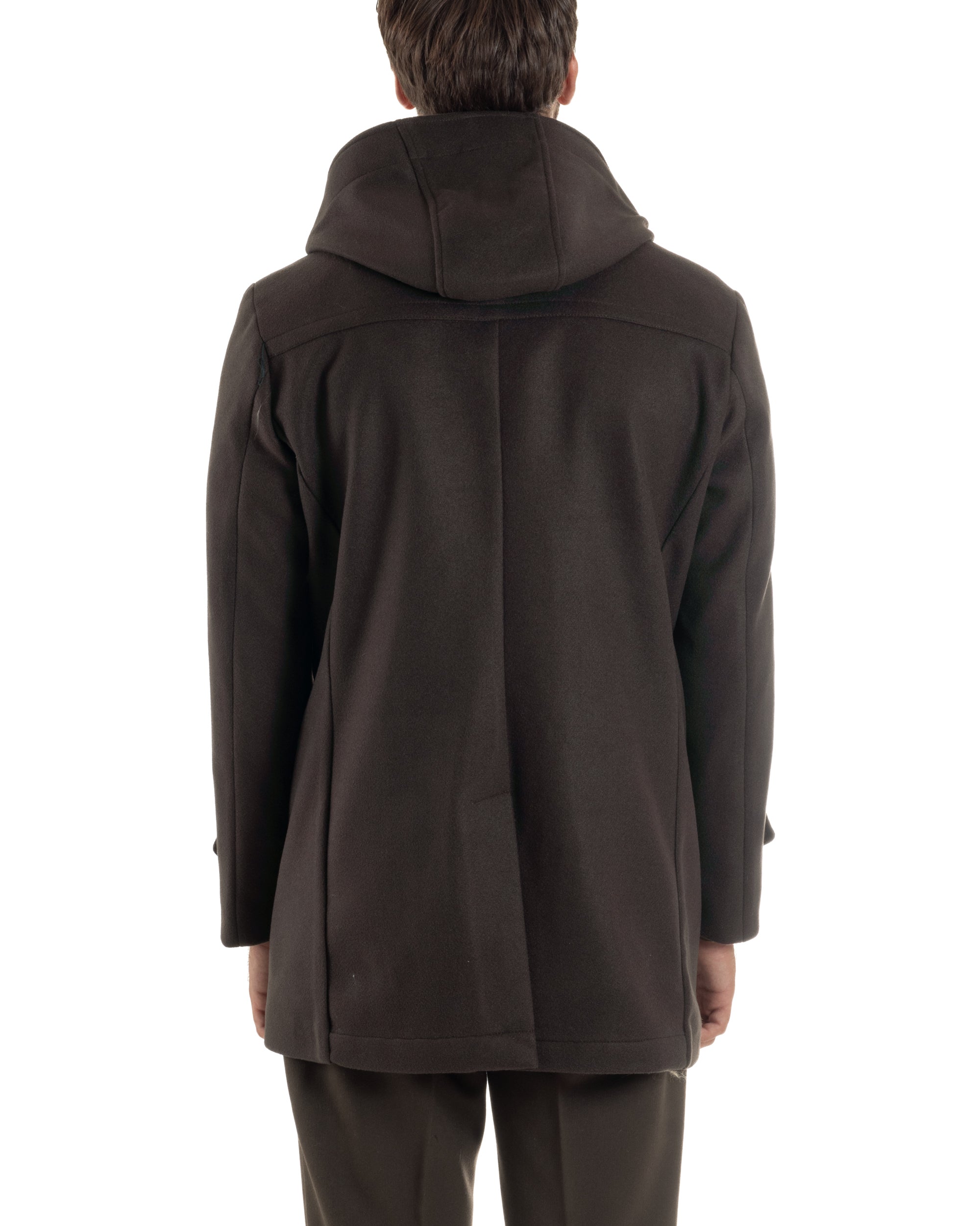 Cappotto Uomo Lana Montgomery Con Alamari E Cappuccio Marrone CO1075A