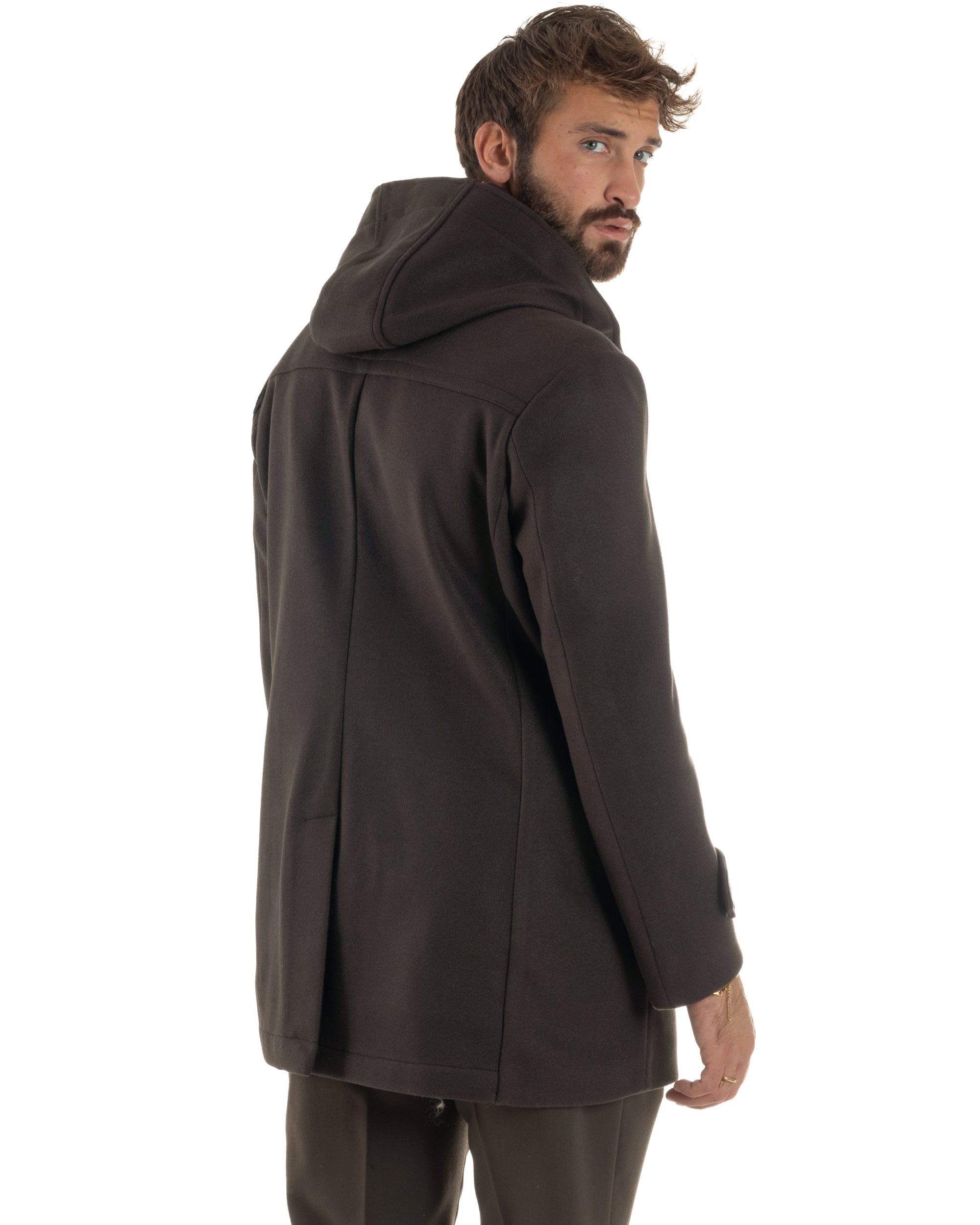 Cappotto Uomo Lana Montgomery Con Alamari E Cappuccio Marrone CO1075A