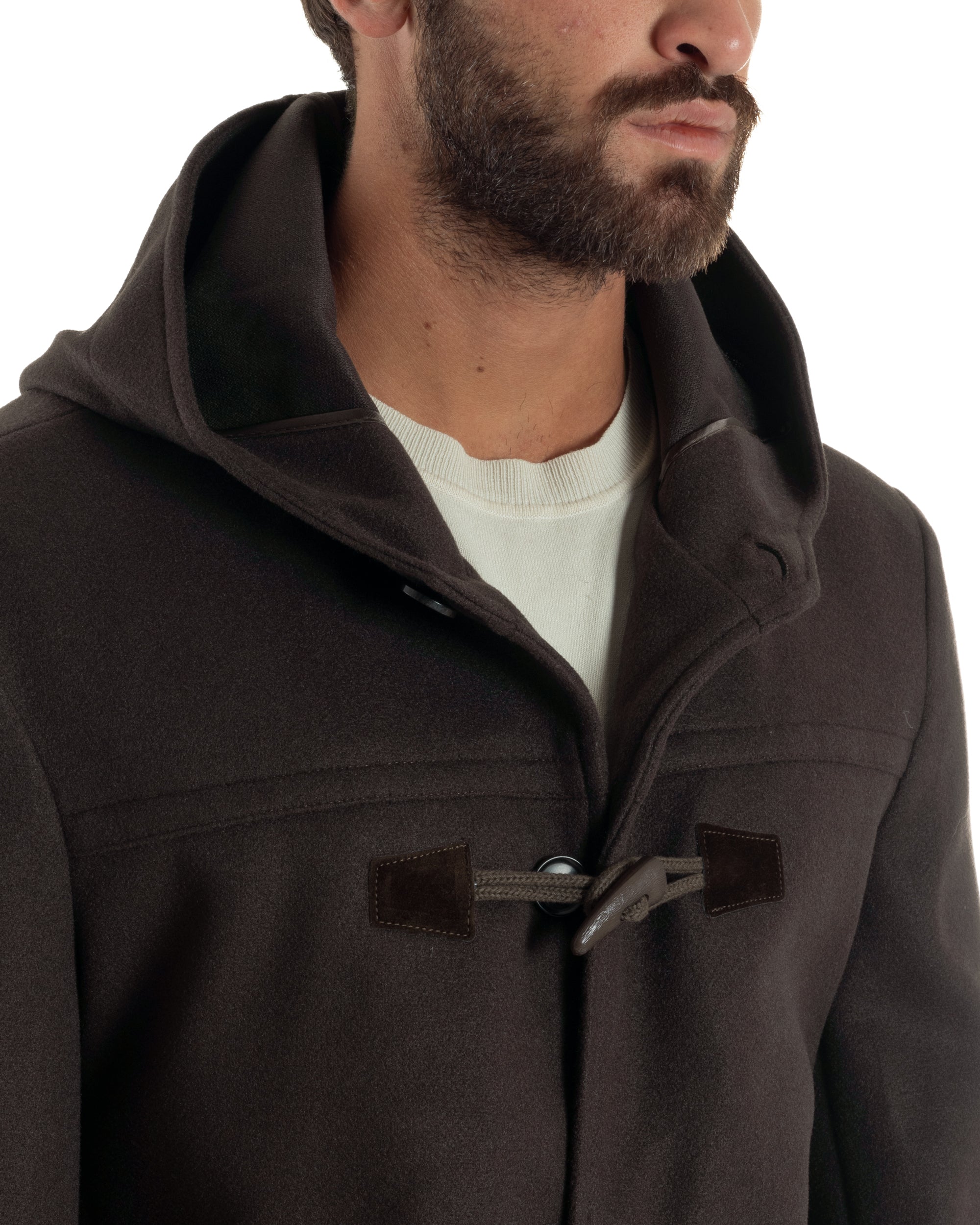 Cappotto Uomo Lana Montgomery Con Alamari E Cappuccio Marrone CO1075A