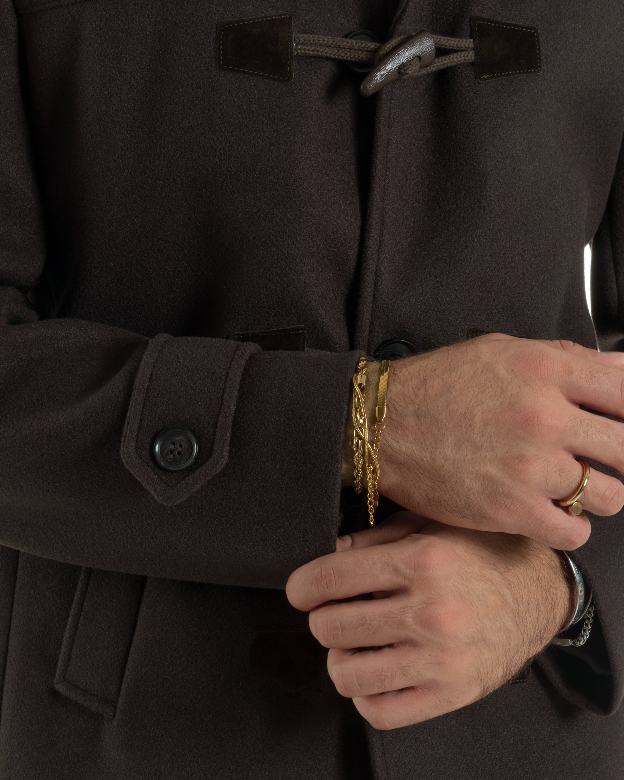 Cappotto Uomo Lana Montgomery Con Alamari E Cappuccio Marrone CO1075A