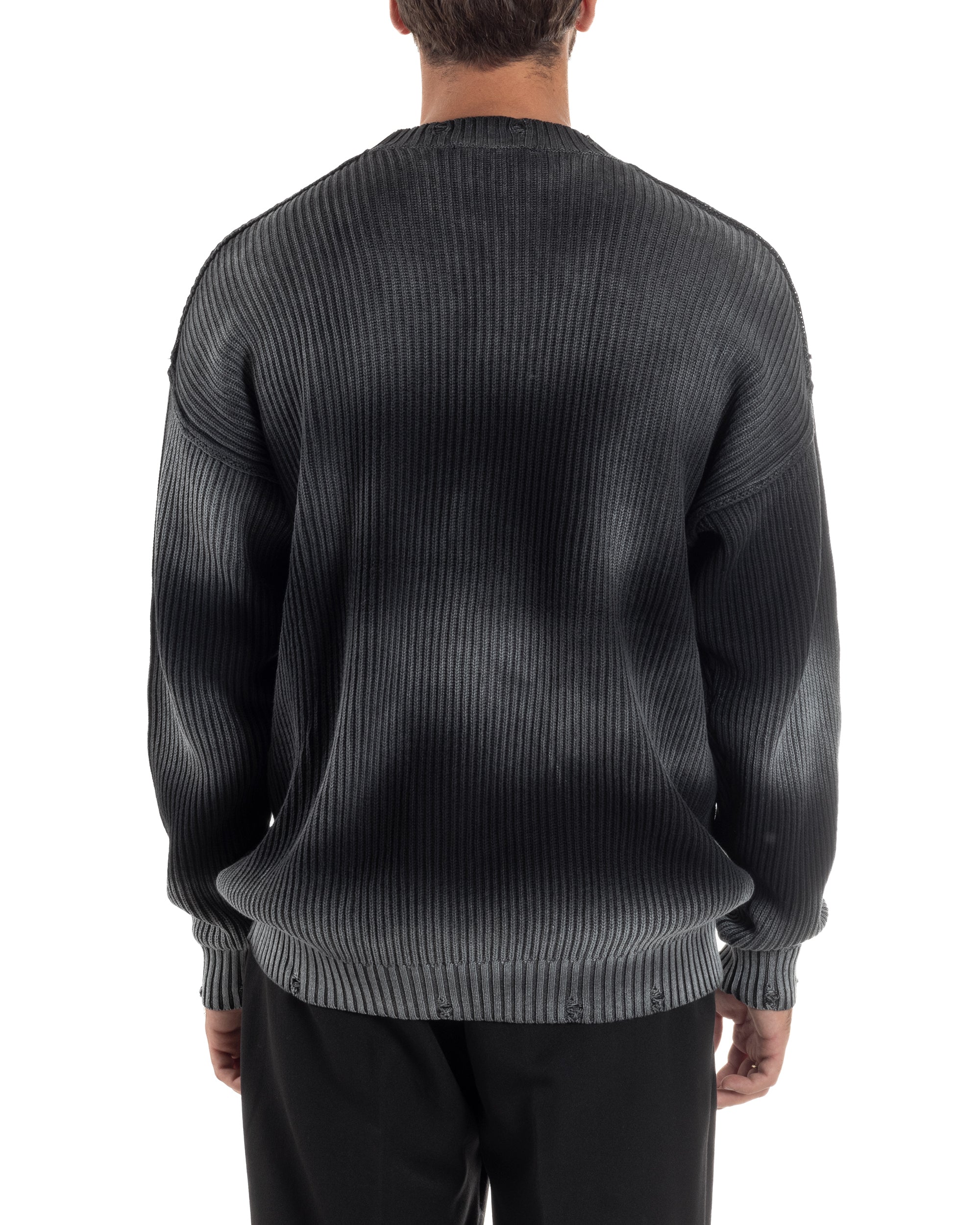 Maglione Uomo Girocollo Rotture Oversize Sfumato Nero M3046A