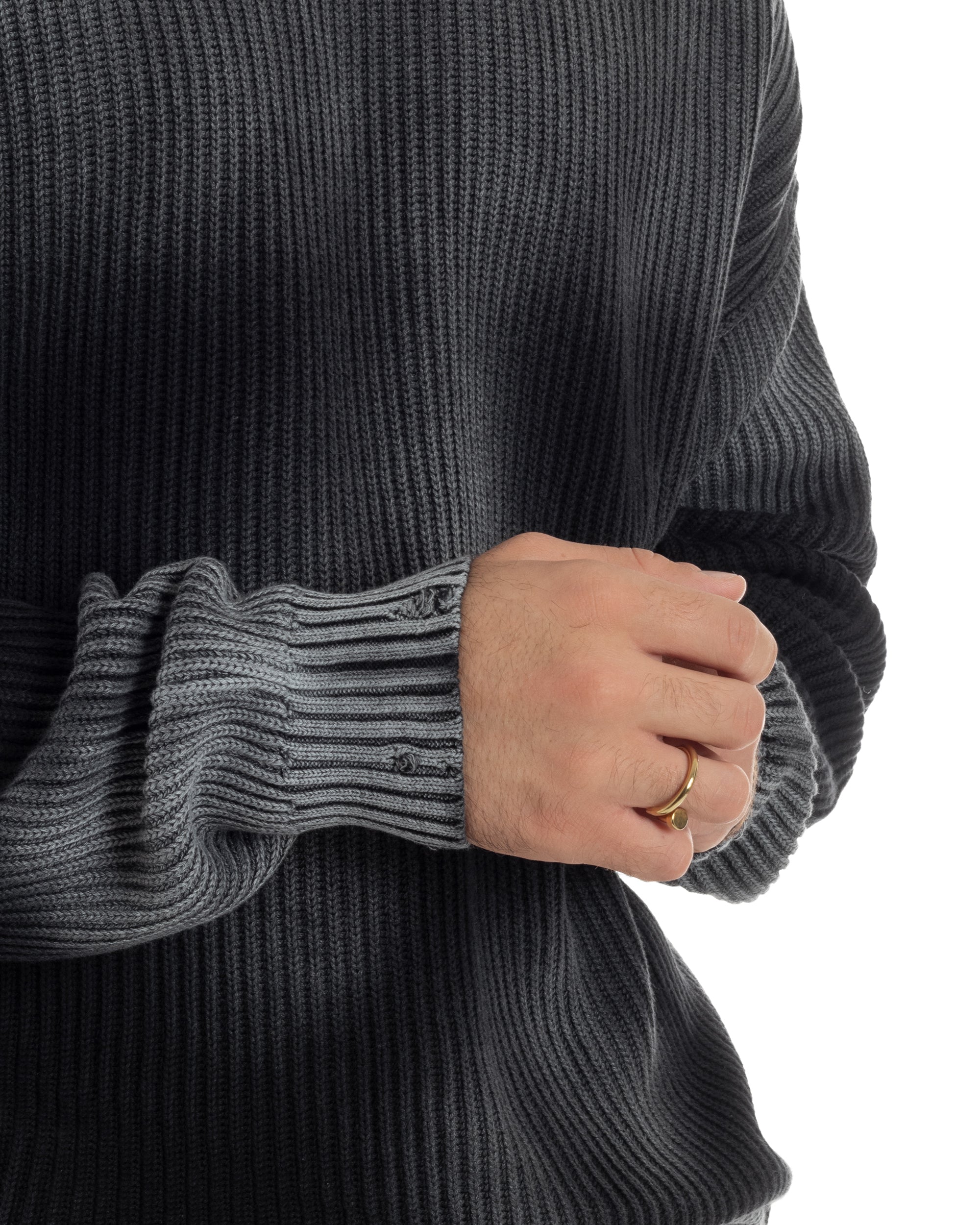 Maglione Uomo Girocollo Rotture Oversize Sfumato Nero M3046A