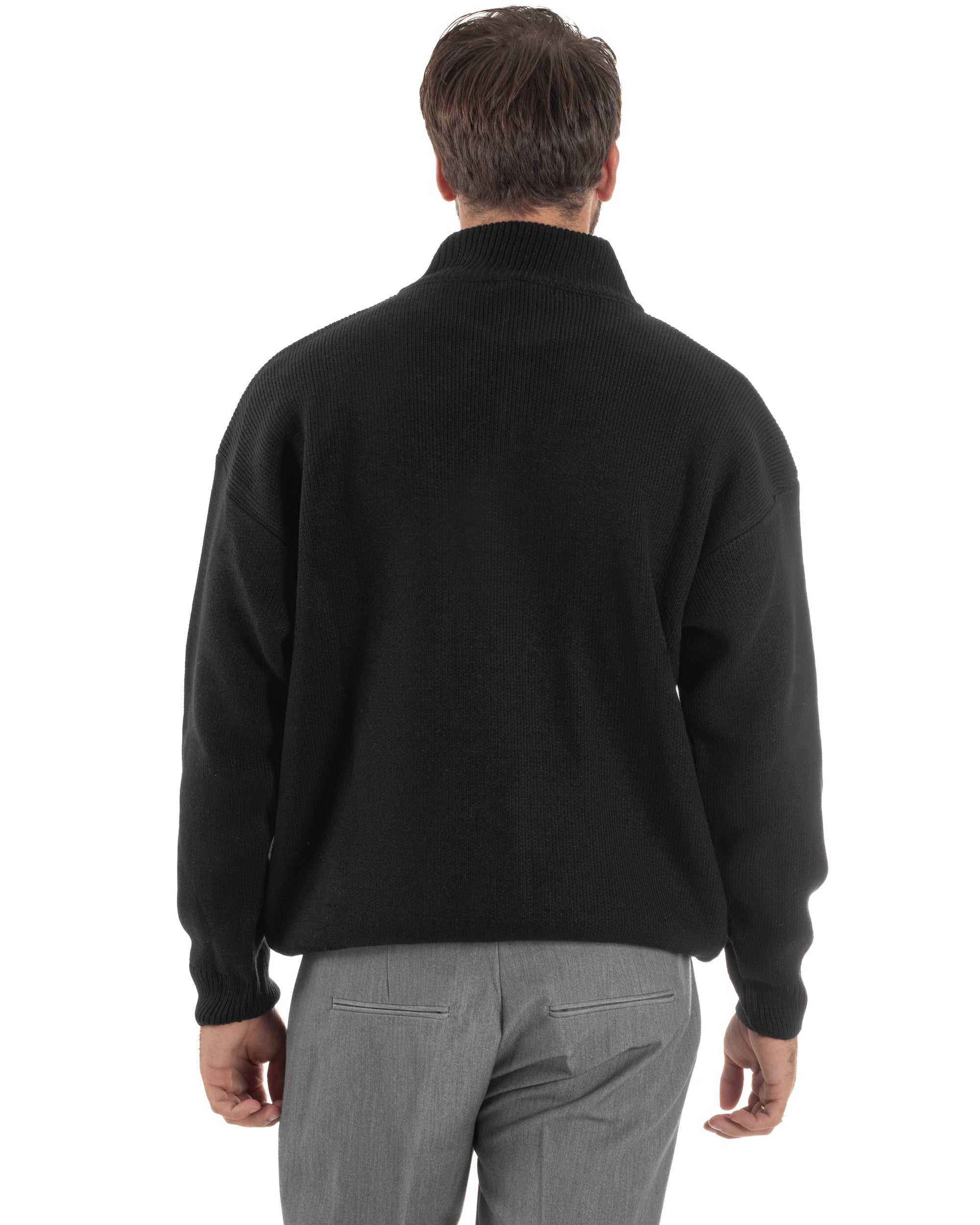 Maglione Uomo Pullover Mezza Zip Lana Basic Nero M3045A