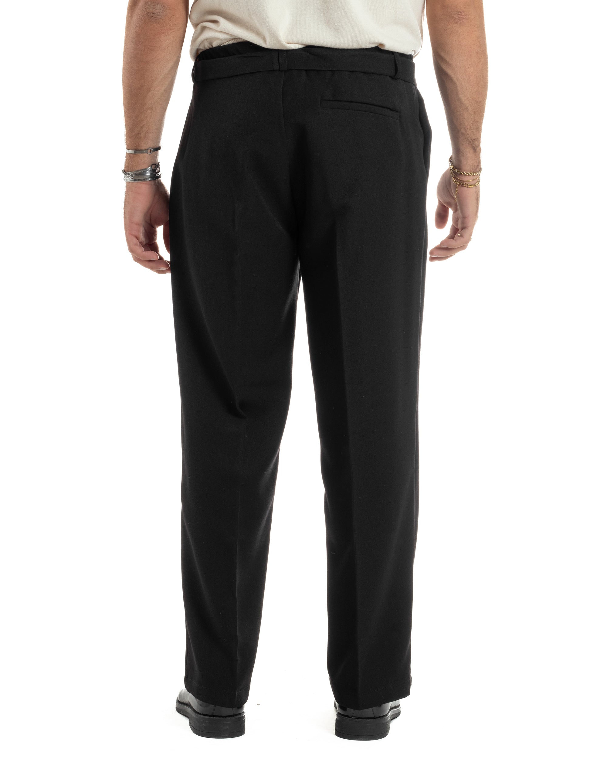 Pantaloni Uomo Viscosa Palazzo Fondo Ampio Cintura Baggy Nero P6403A