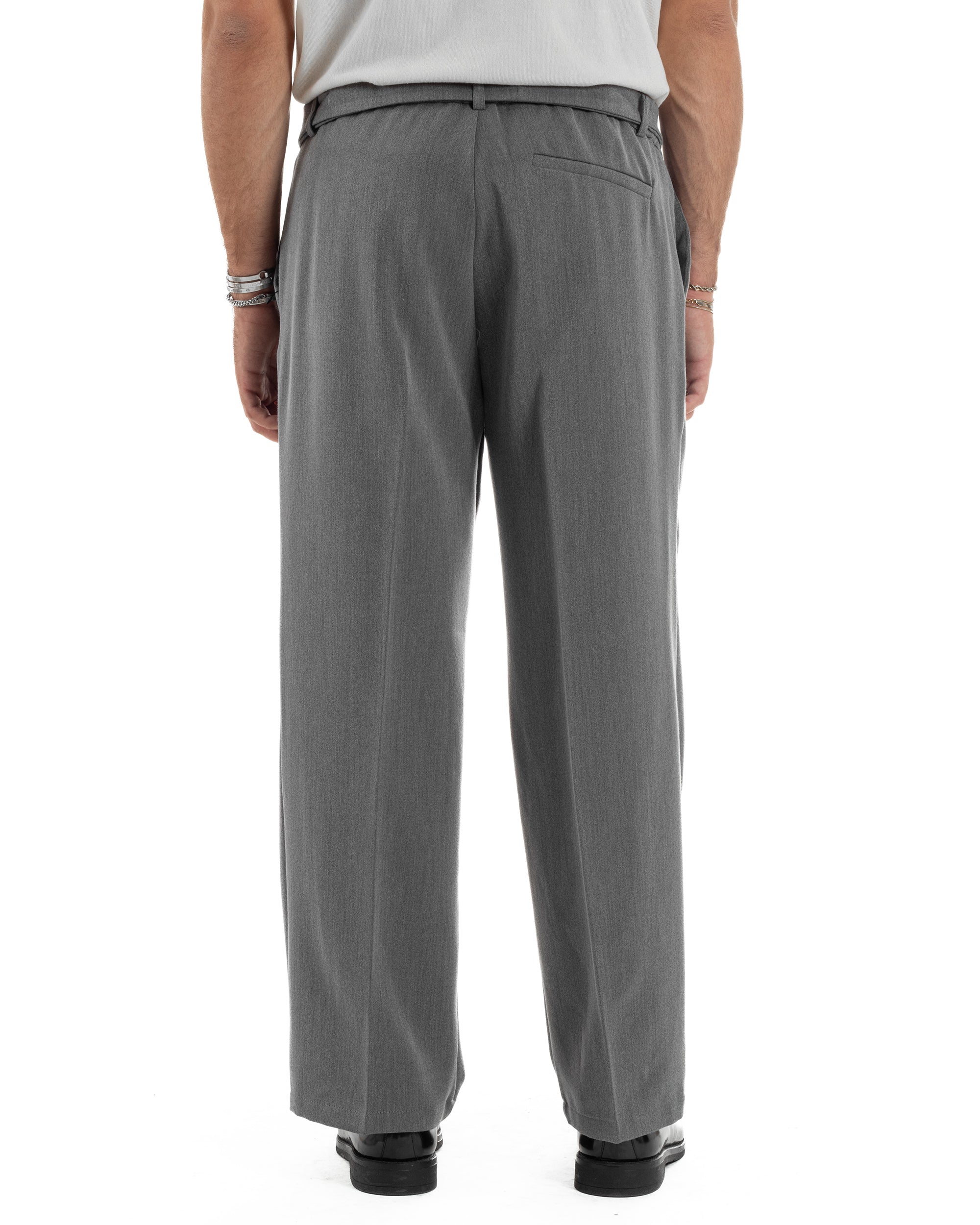 Pantaloni Uomo Viscosa Palazzo Fondo Ampio Cintura Baggy Grigio P6398A