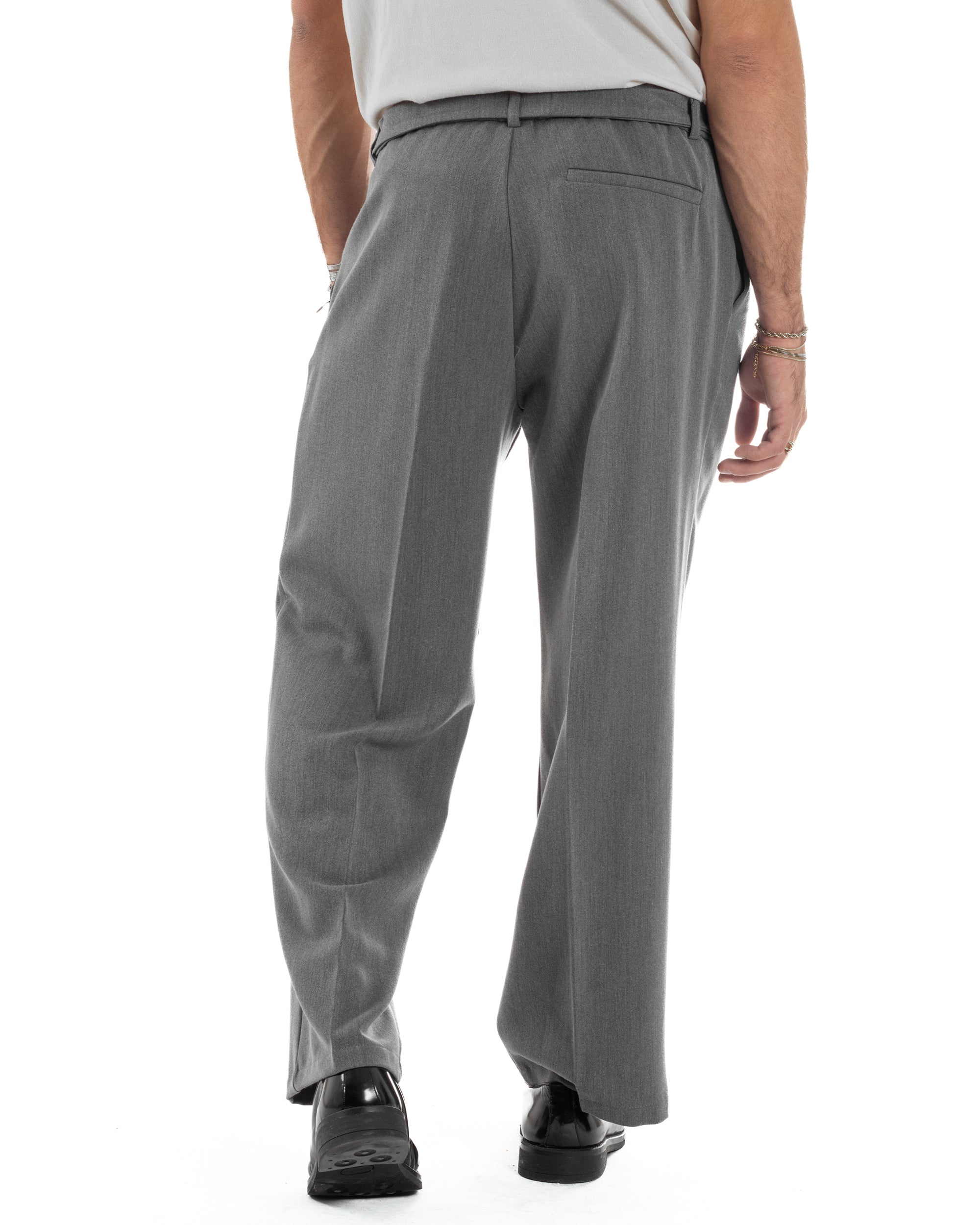 Pantaloni Uomo Viscosa Palazzo Fondo Ampio Cintura Baggy Grigio P6398A
