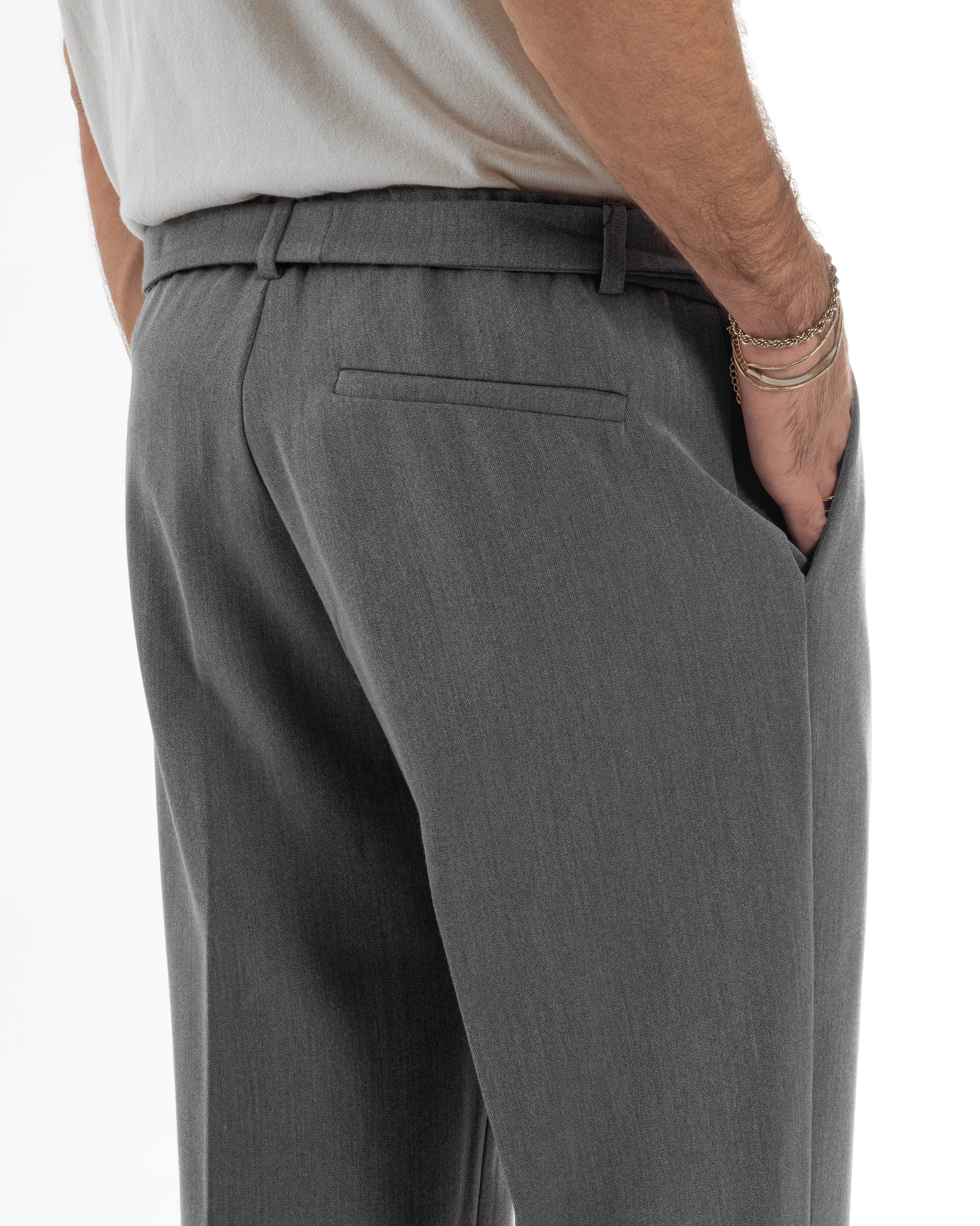 Pantaloni Uomo Viscosa Palazzo Fondo Ampio Cintura Baggy Grigio P6398A