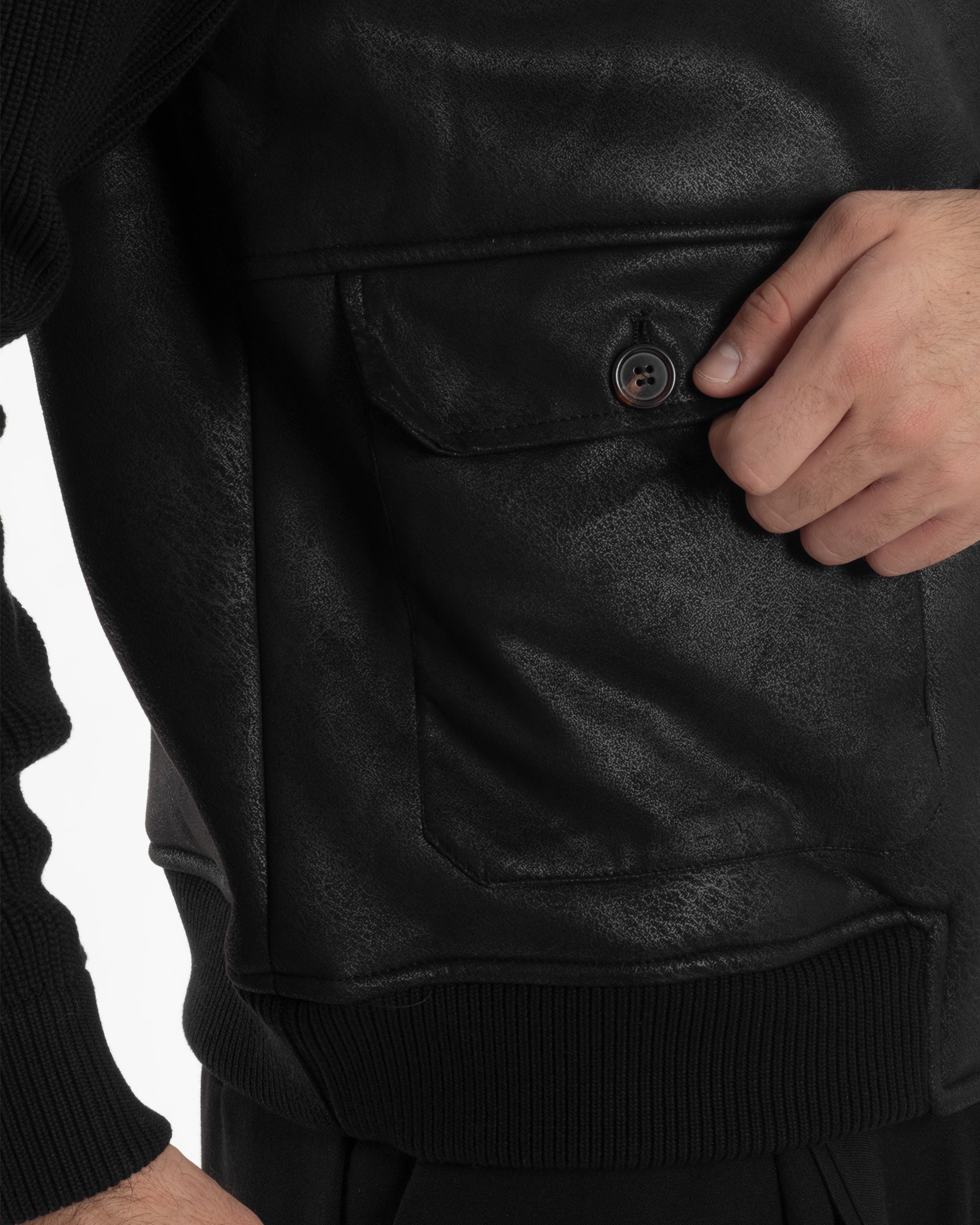 Giubbotto Ecopelle Maniche Maglia College Collo Pelliccia Nero G3346A