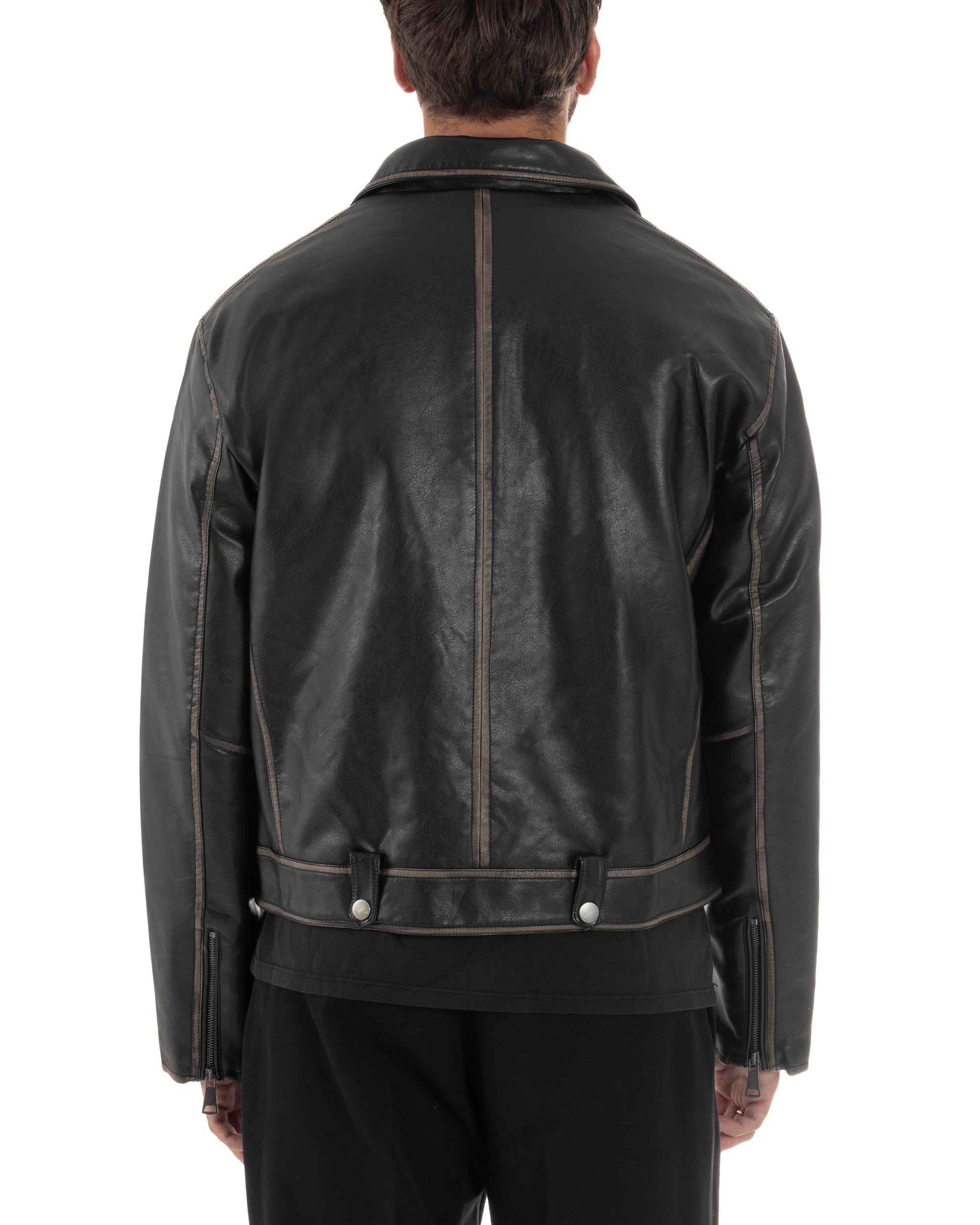 Giubbotto Crop Oversize Chiodo Ecopelle Vintage Nero G3345A