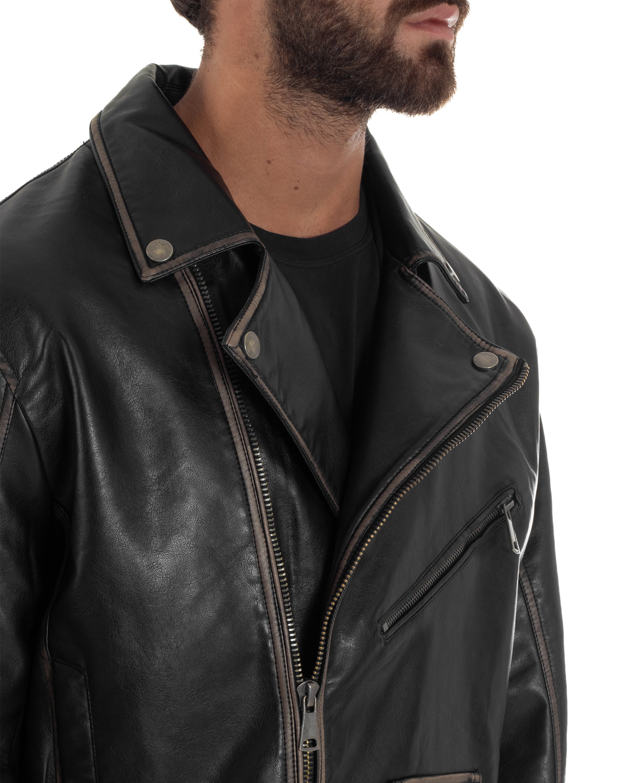 Giubbotto Crop Oversize Chiodo Ecopelle Vintage Nero G3345A