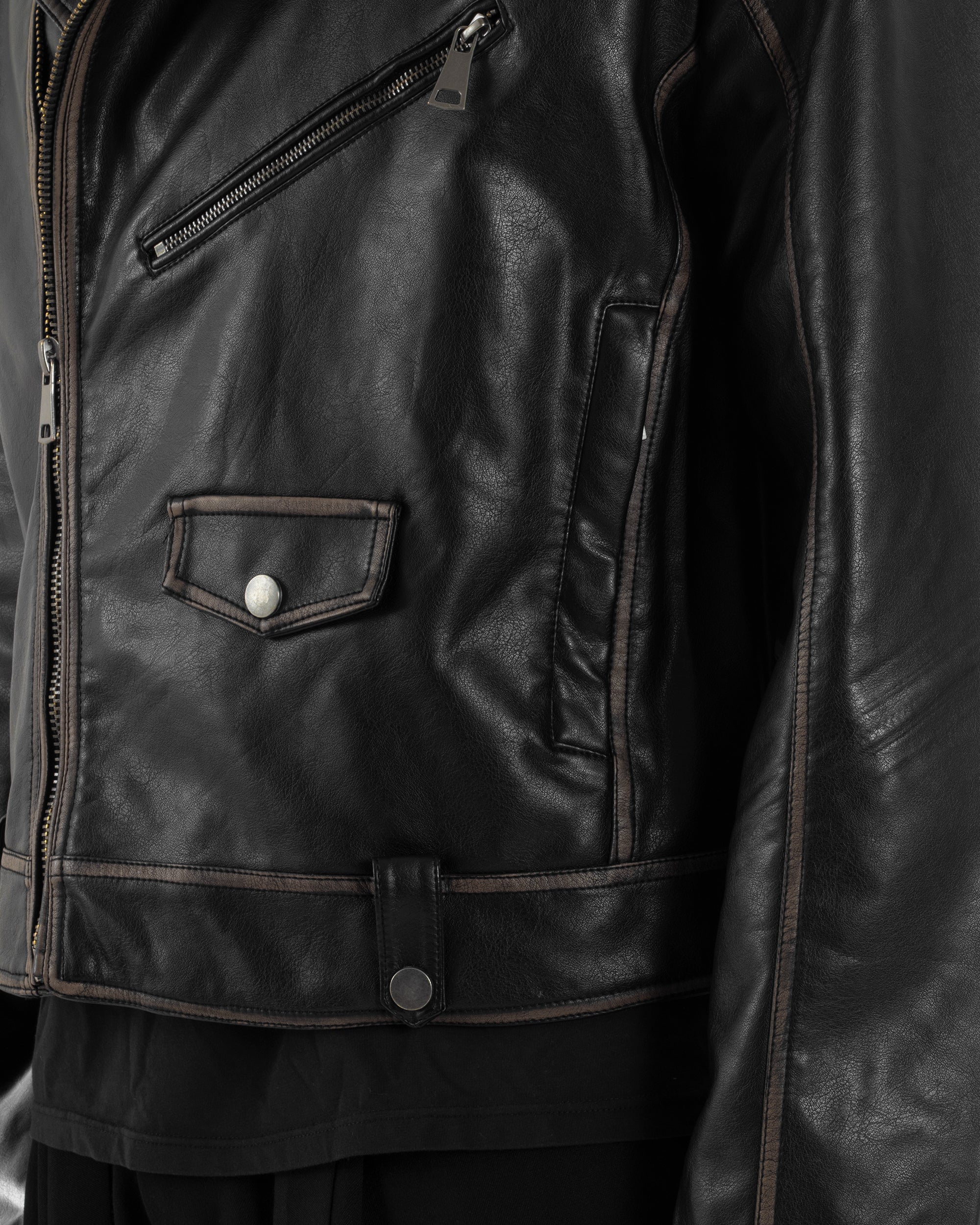 Giubbotto Crop Oversize Chiodo Ecopelle Vintage Nero G3345A