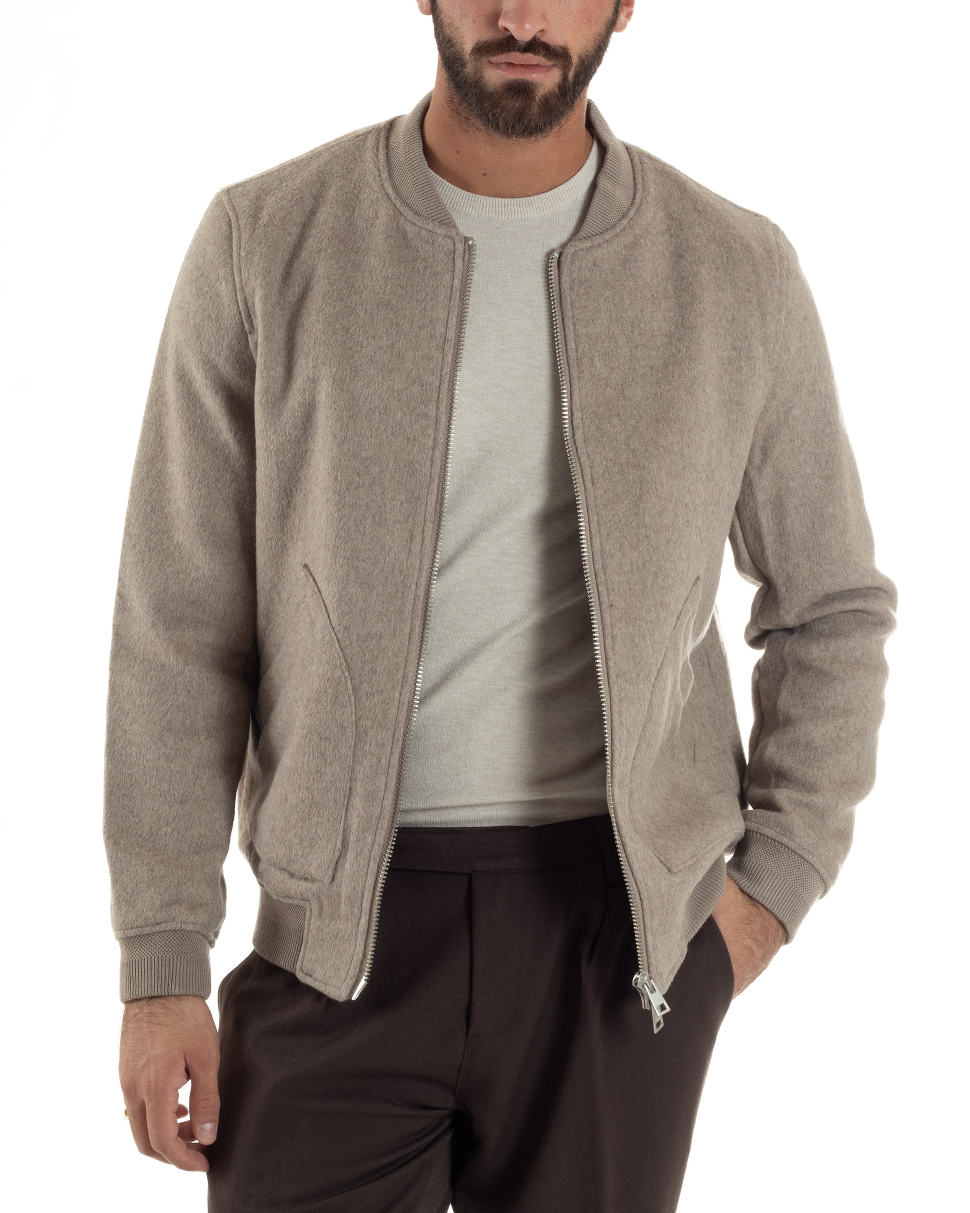 Giubbotto Uomo Bomber Camoscio College Beige G3361A