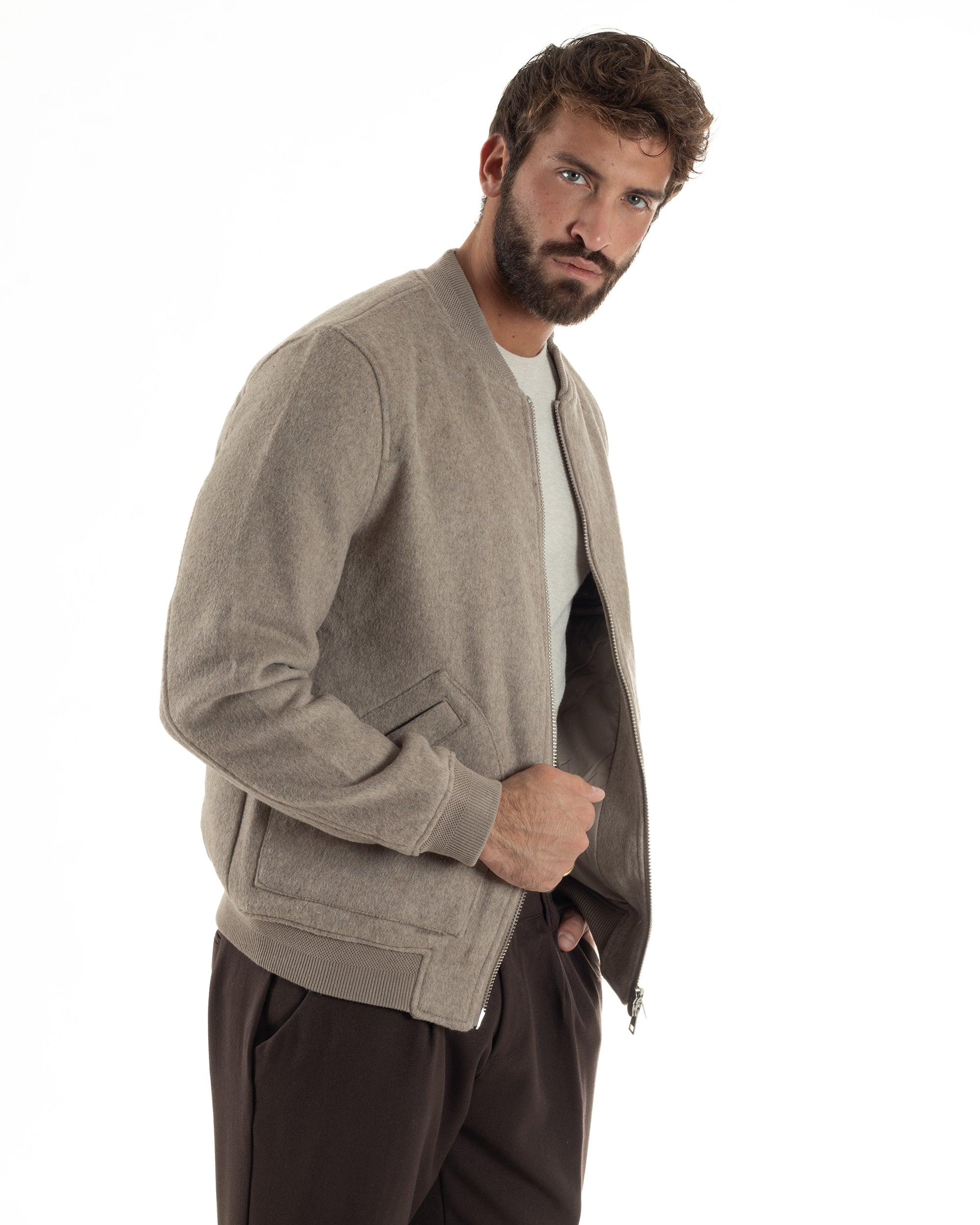 Giubbotto Uomo Bomber Camoscio College Beige G3361A