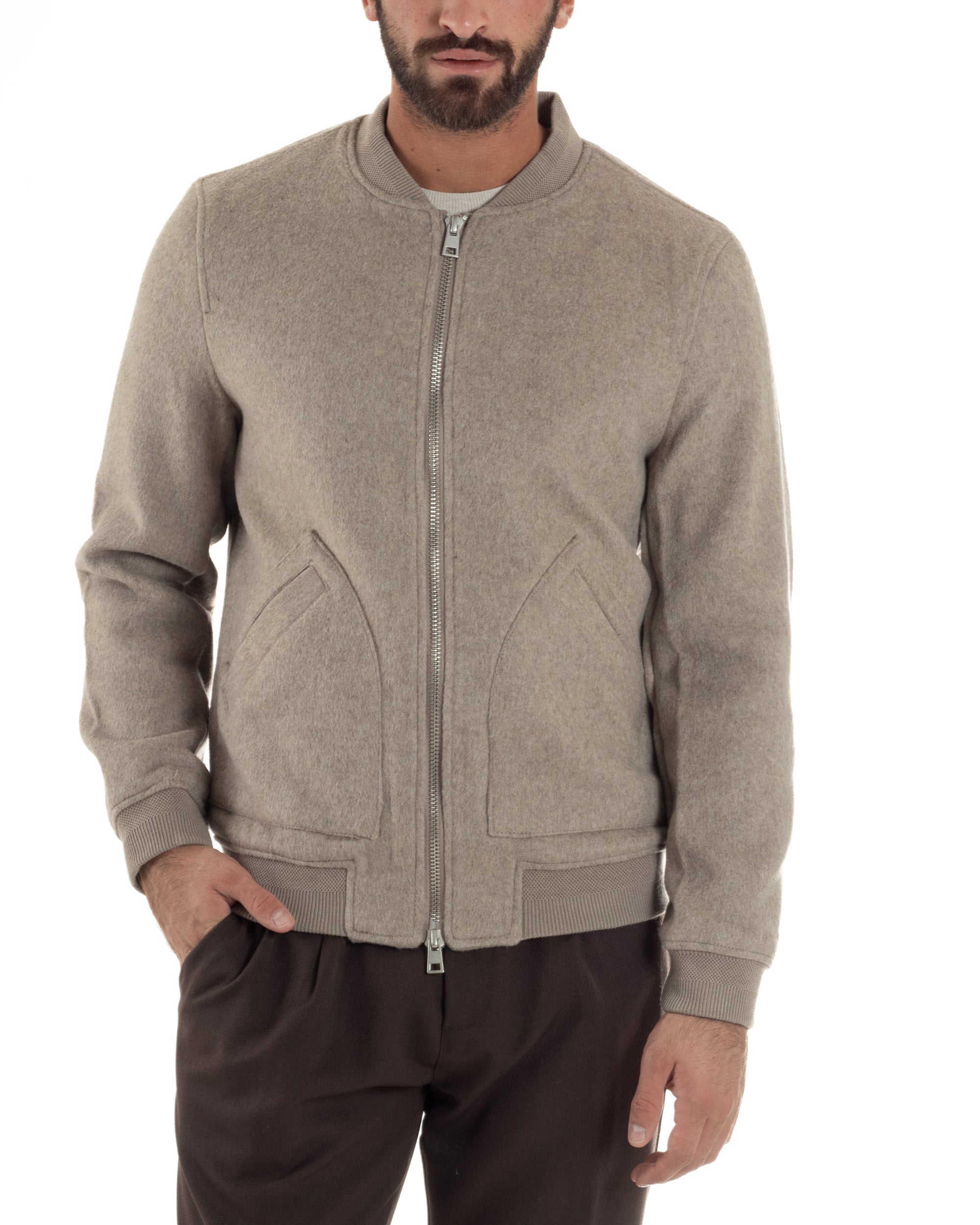 Giubbotto Uomo Bomber Camoscio College Beige G3361A