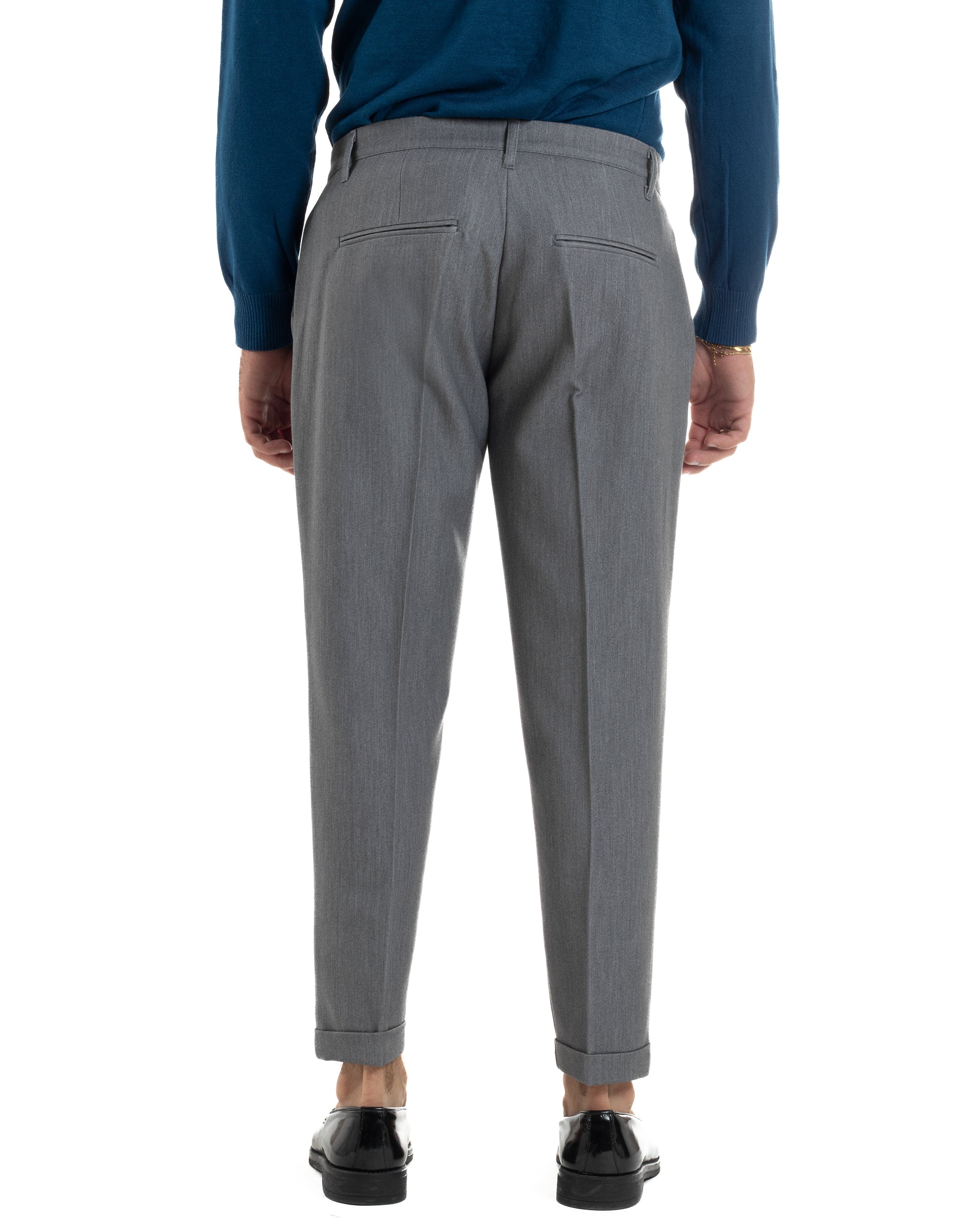 Pantaloni Uomo Viscosa Pinces Classico Abbottonatura Allungata Grigio P6393A