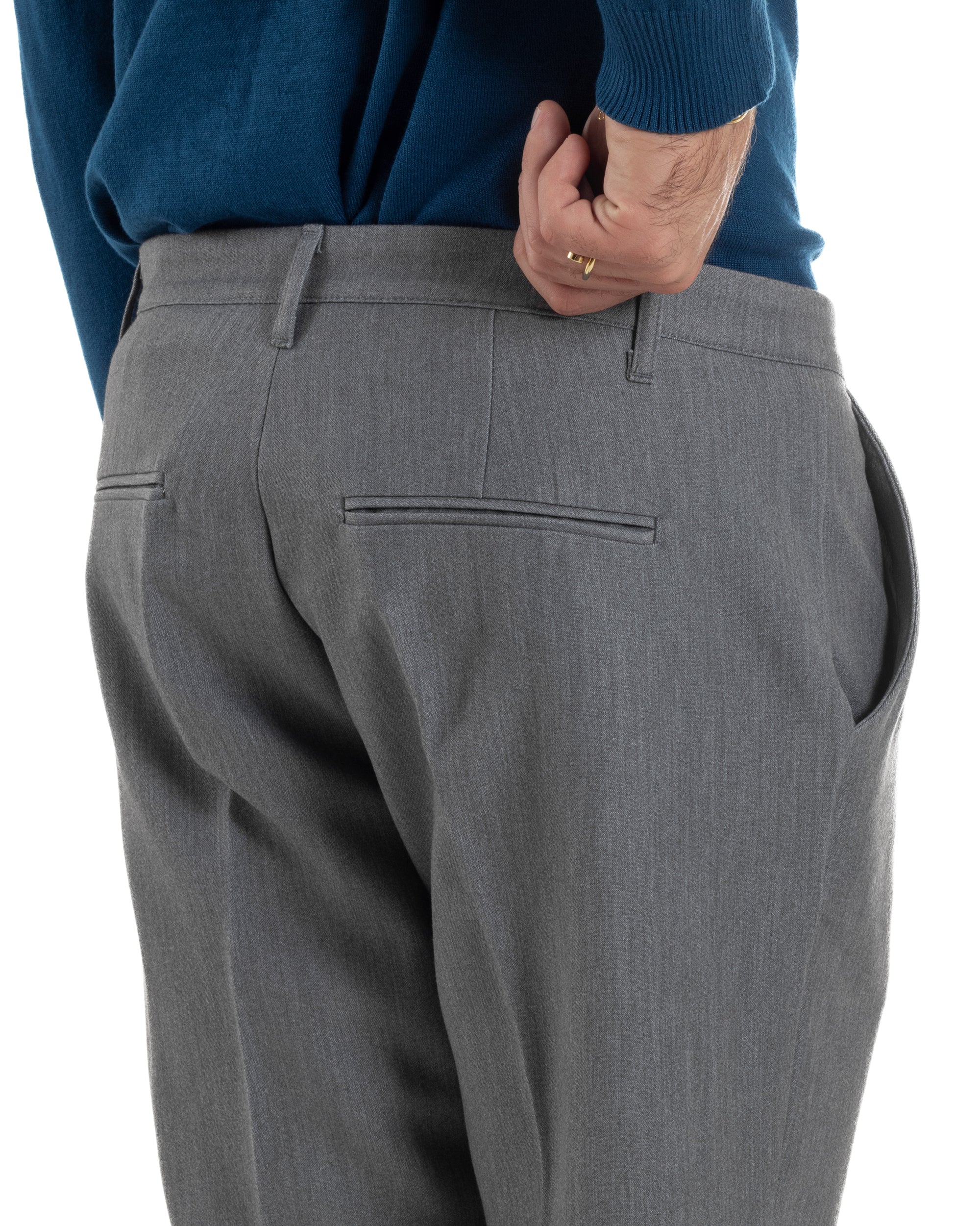 Pantaloni Uomo Viscosa Pinces Classico Abbottonatura Allungata Grigio P6393A