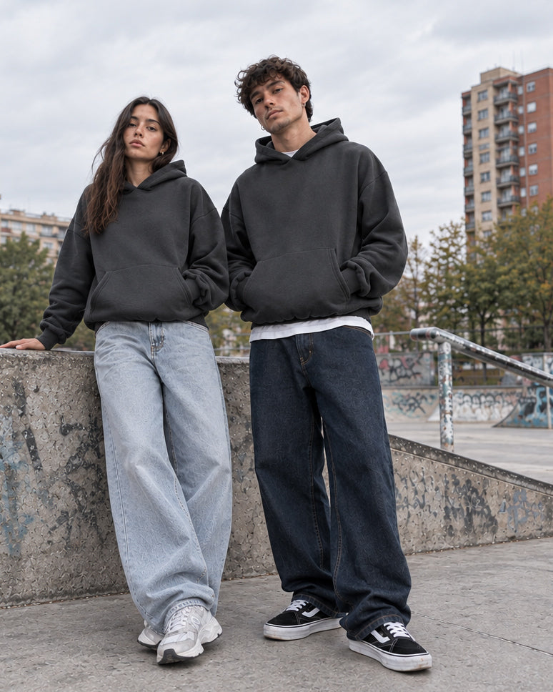 Felpa Con Cappuccio Uomo Boxy Fit Basic Felpata Comoda Piombo F2995A