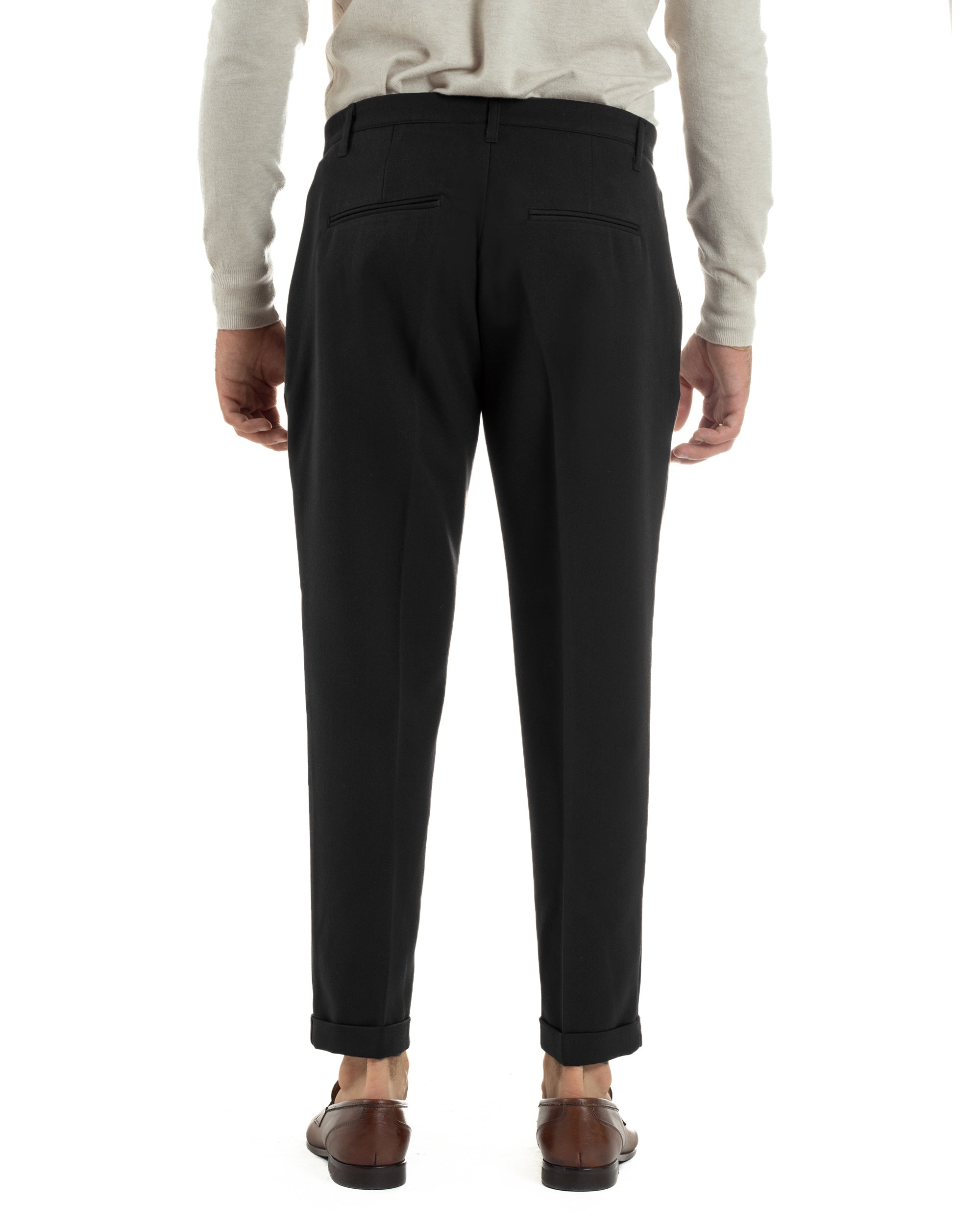 Pantaloni Uomo Viscosa Pinces Classico Abbottonatura Allungata Nero P6396A