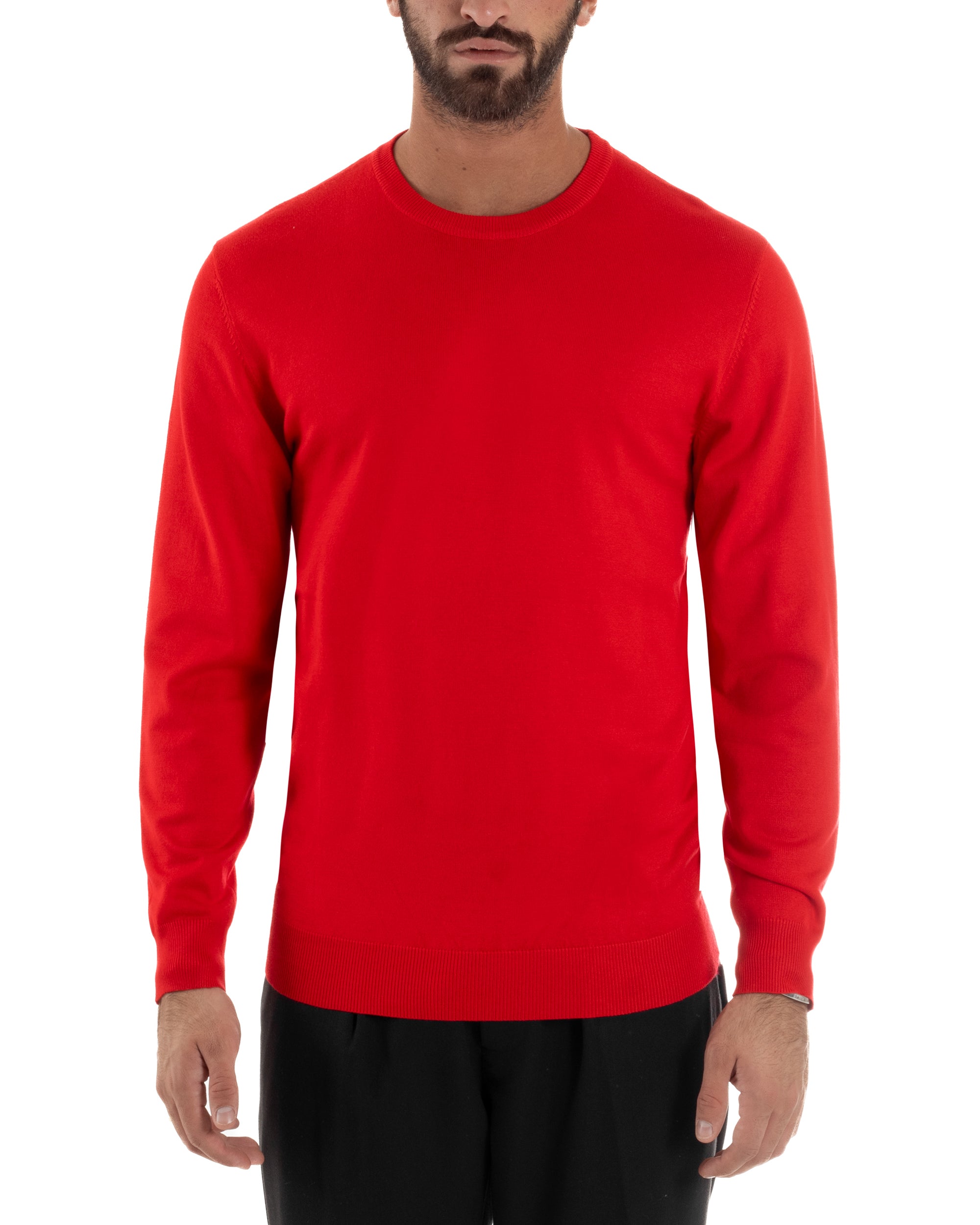 Maglioncino Uomo Girocollo Basic Tinta Unita Rosso M2498A
