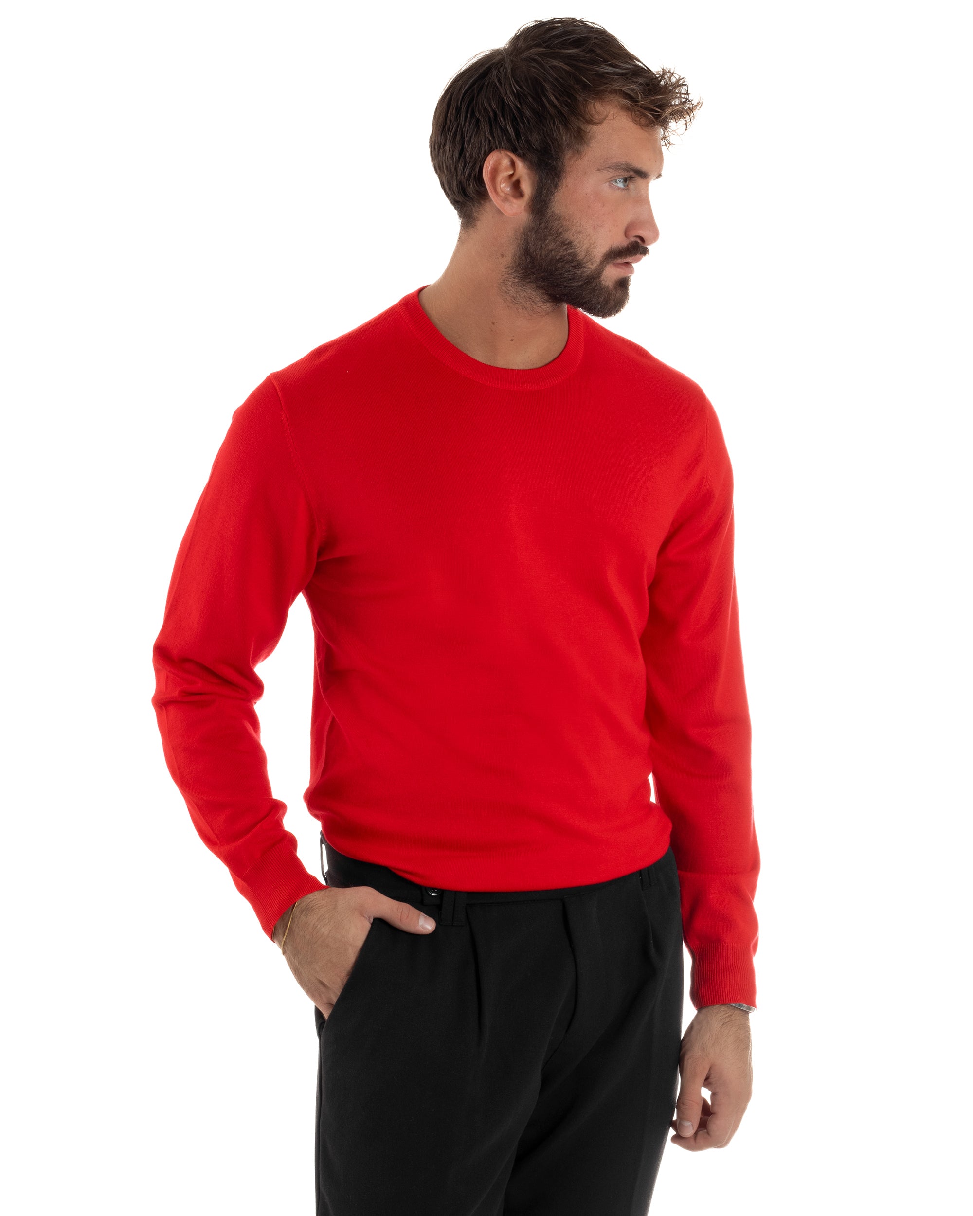 Maglioncino Uomo Girocollo Basic Tinta Unita Rosso M2498A