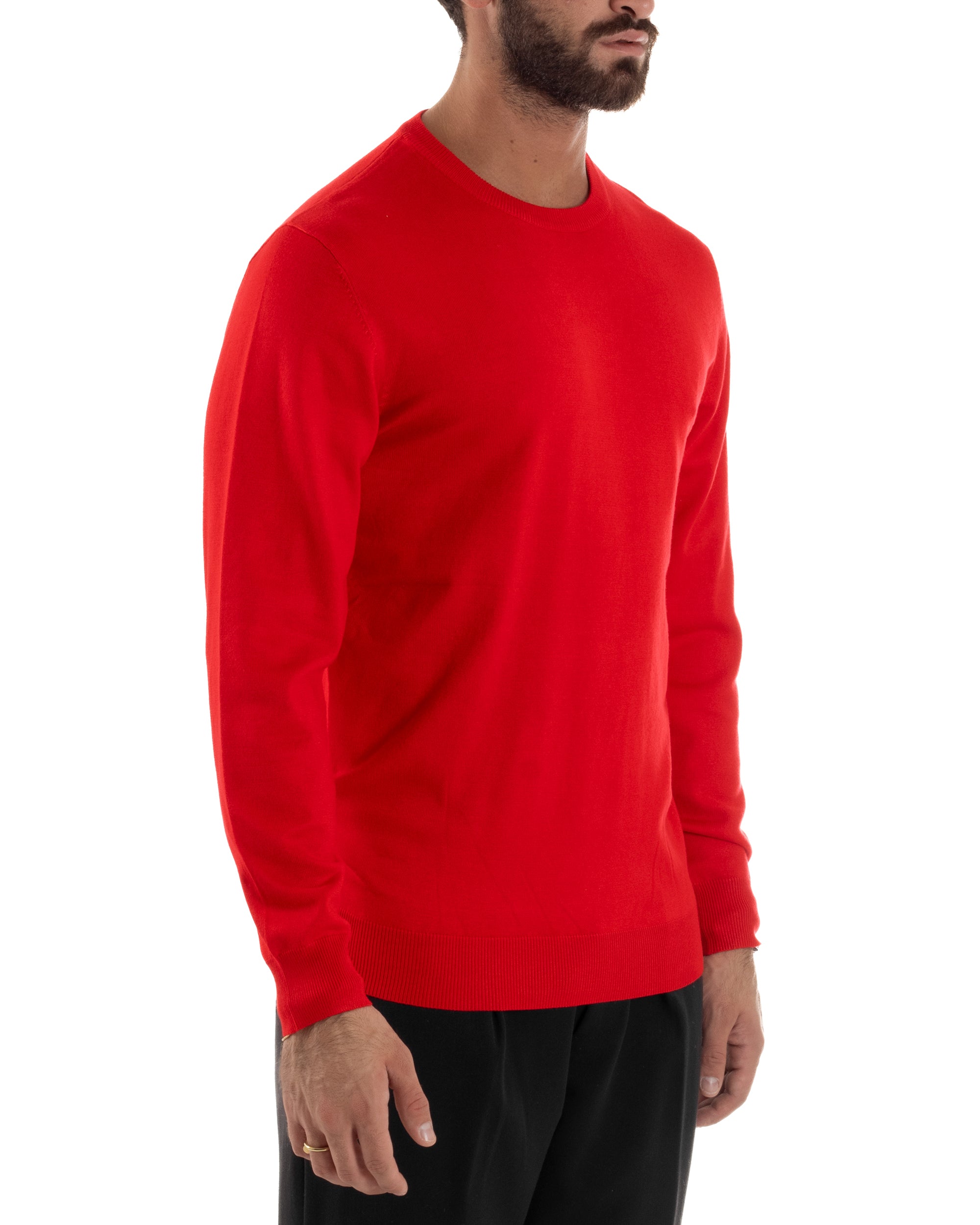 Maglioncino Uomo Girocollo Basic Tinta Unita Rosso M2498A