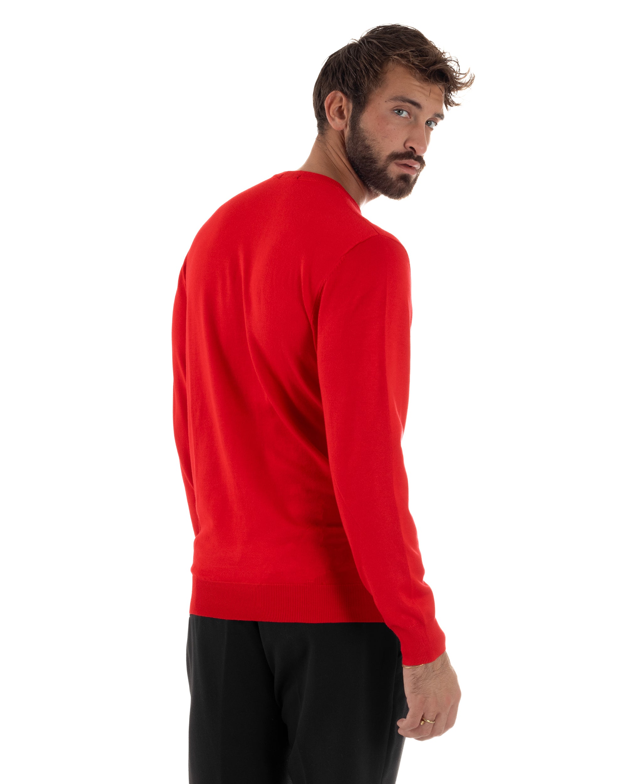 Maglioncino Uomo Girocollo Basic Tinta Unita Rosso M2498A