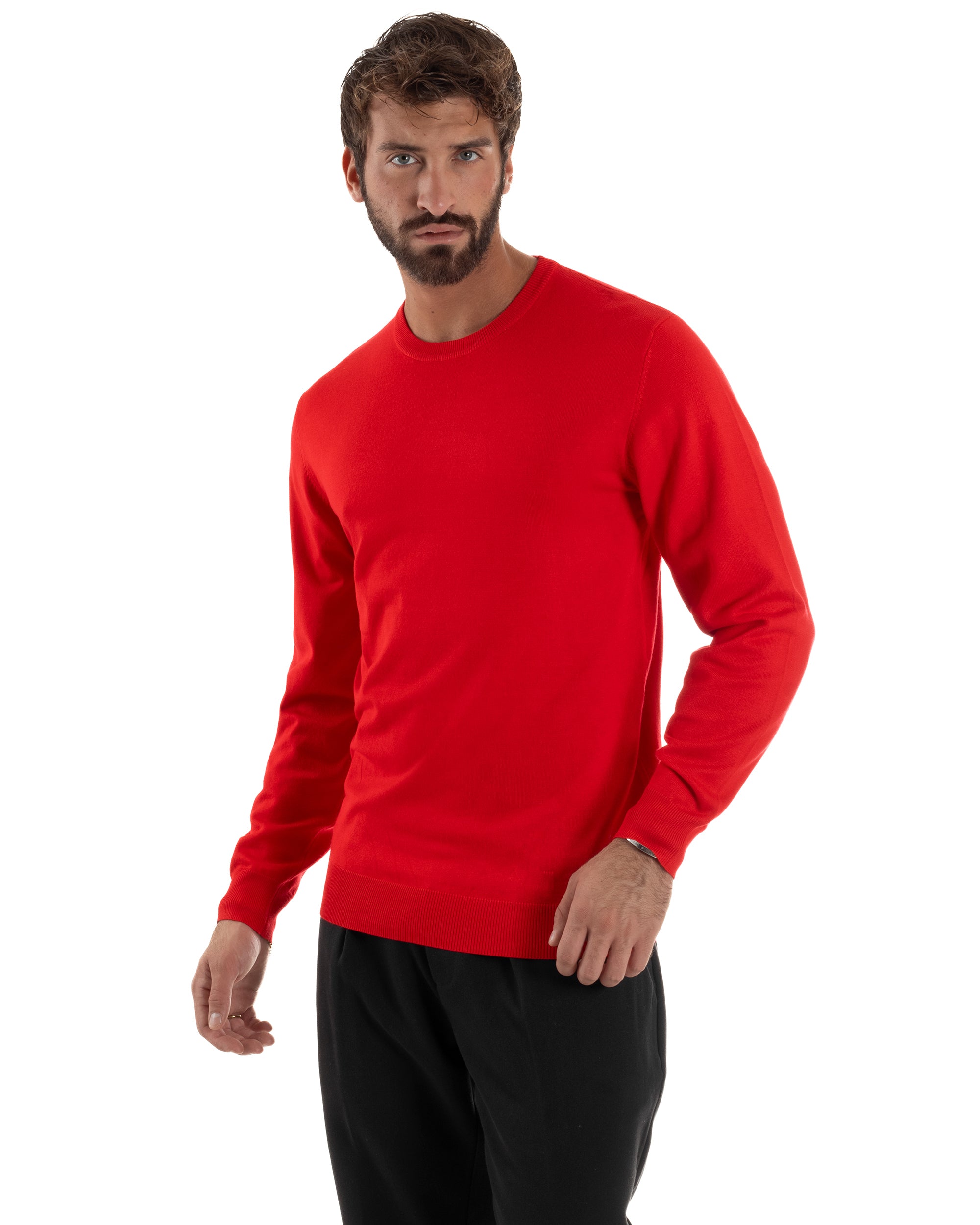 Maglioncino Uomo Girocollo Basic Tinta Unita Rosso M2498A