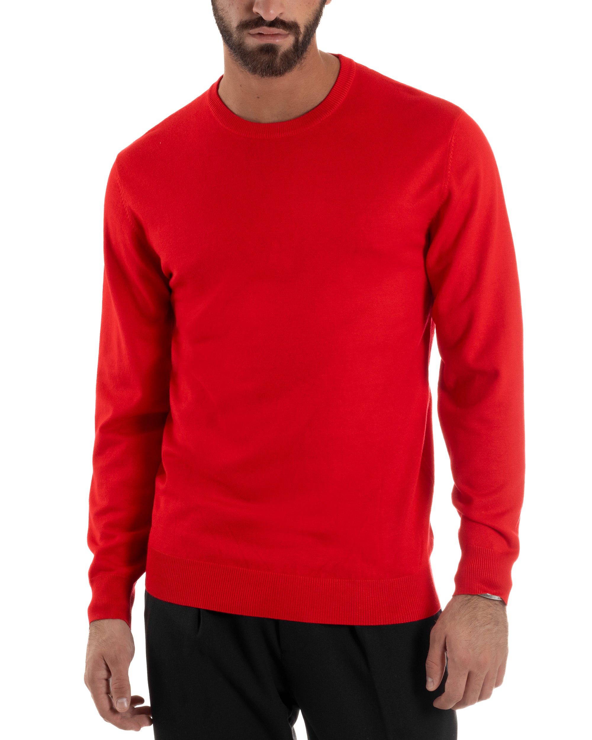 Maglioncino Uomo Girocollo Basic Tinta Unita Rosso M2498A