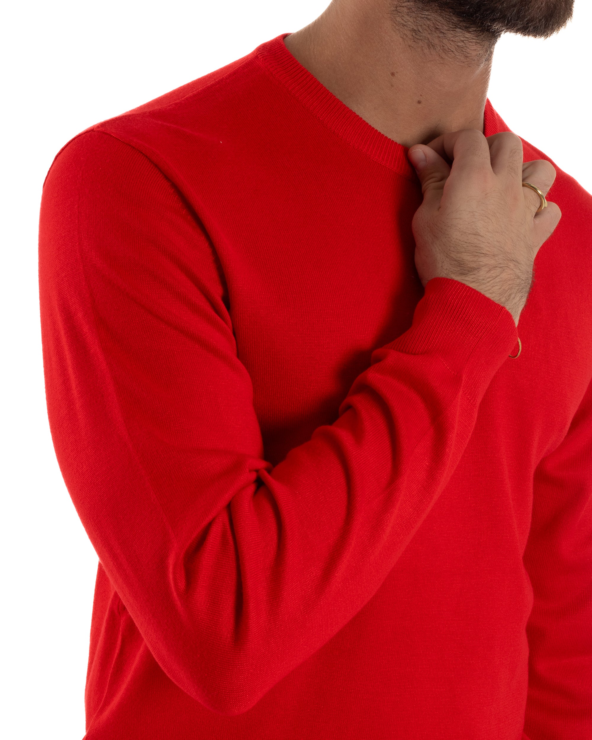 Maglioncino Uomo Girocollo Basic Tinta Unita Rosso M2498A