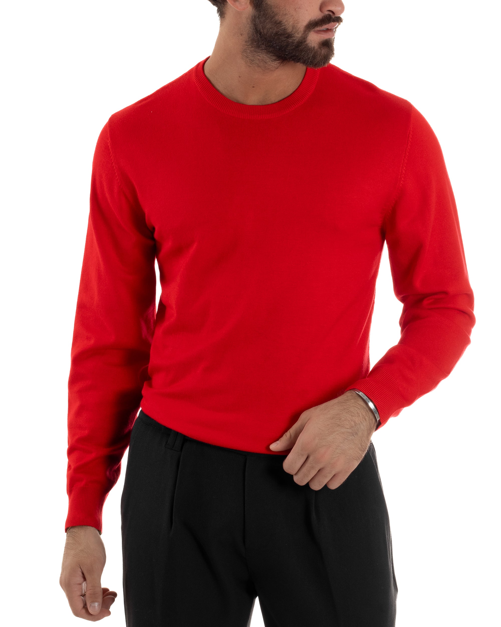 Maglioncino Uomo Girocollo Basic Tinta Unita Rosso M2498A