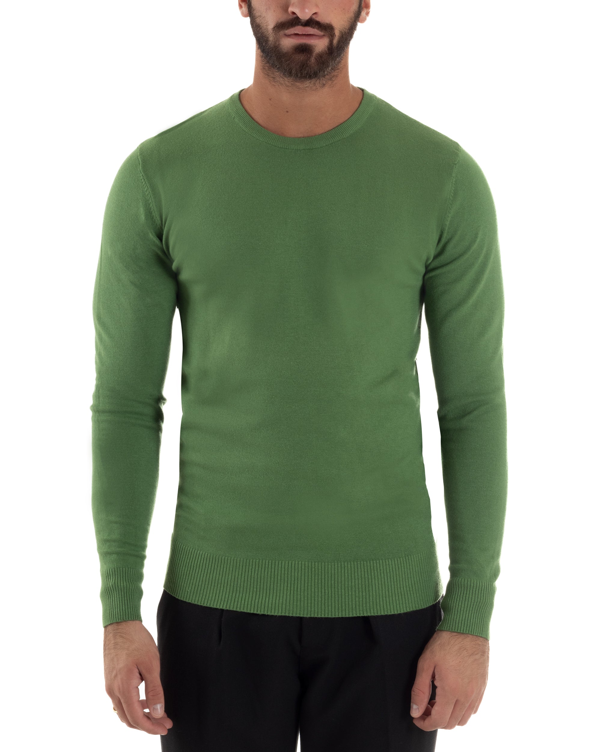 Maglioncino Uomo Girocollo Basic Tinta Unita Verde Oliva M2495A