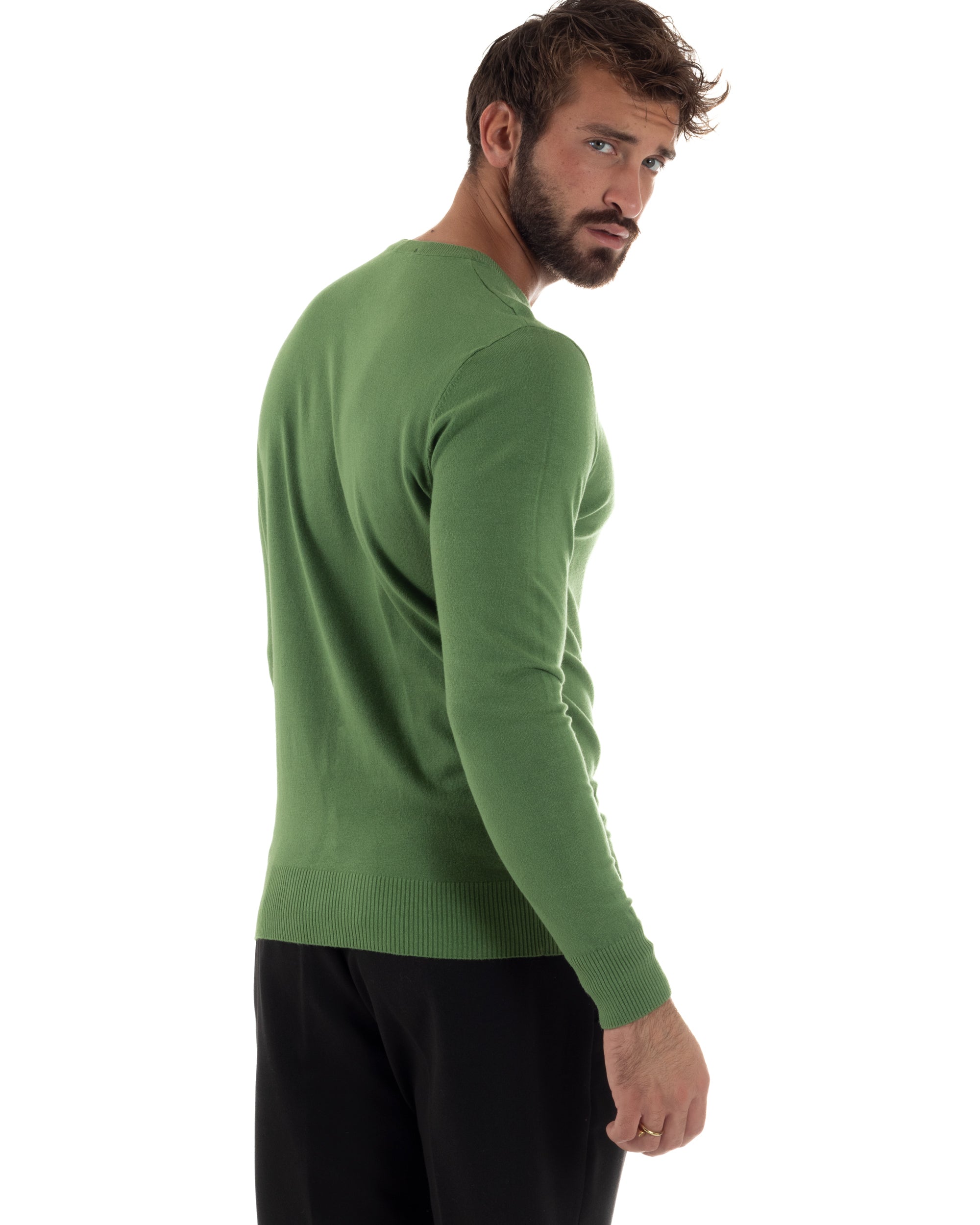 Maglioncino Uomo Girocollo Basic Tinta Unita Verde Oliva M2495A