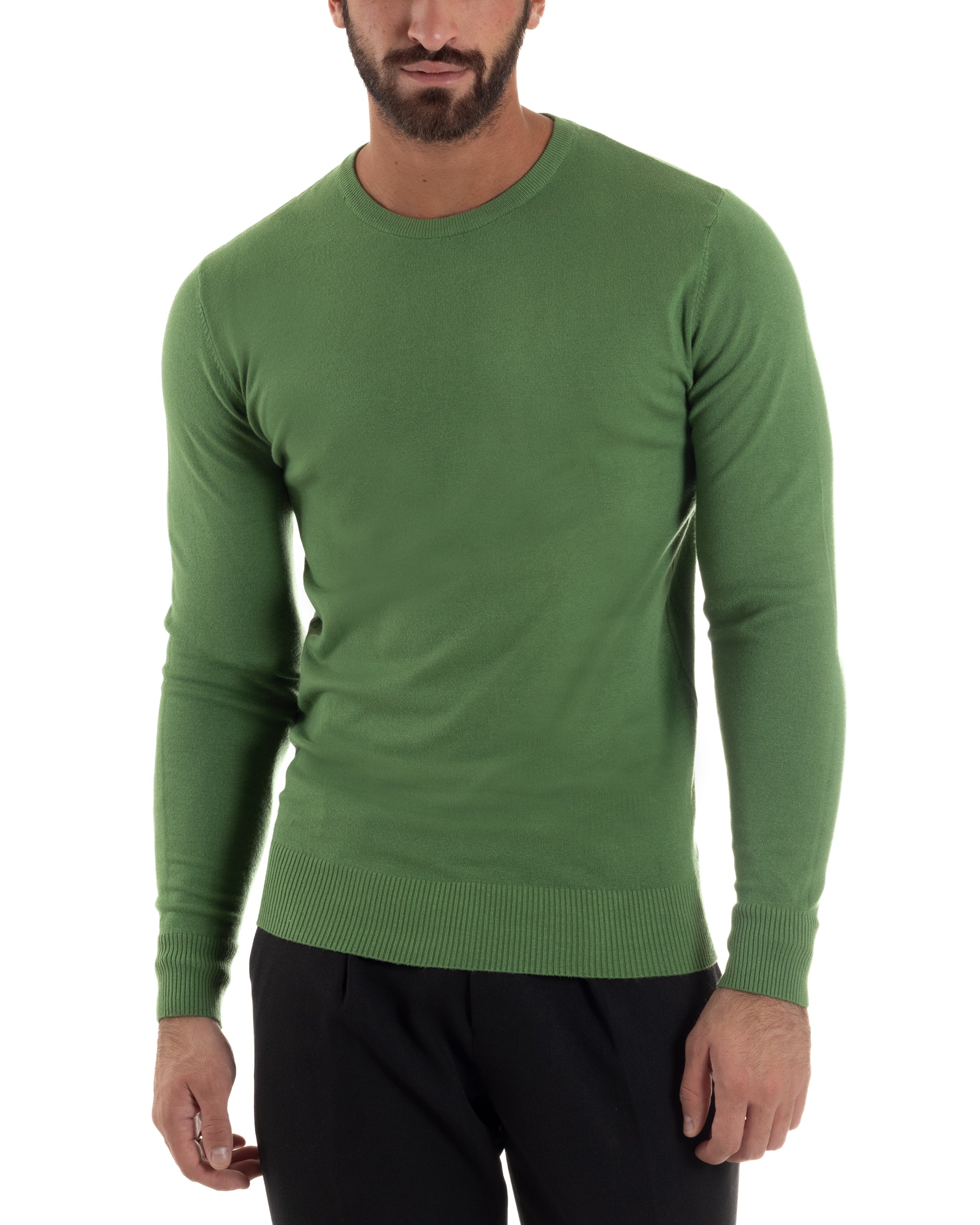 Maglioncino Uomo Girocollo Basic Tinta Unita Verde Oliva M2495A