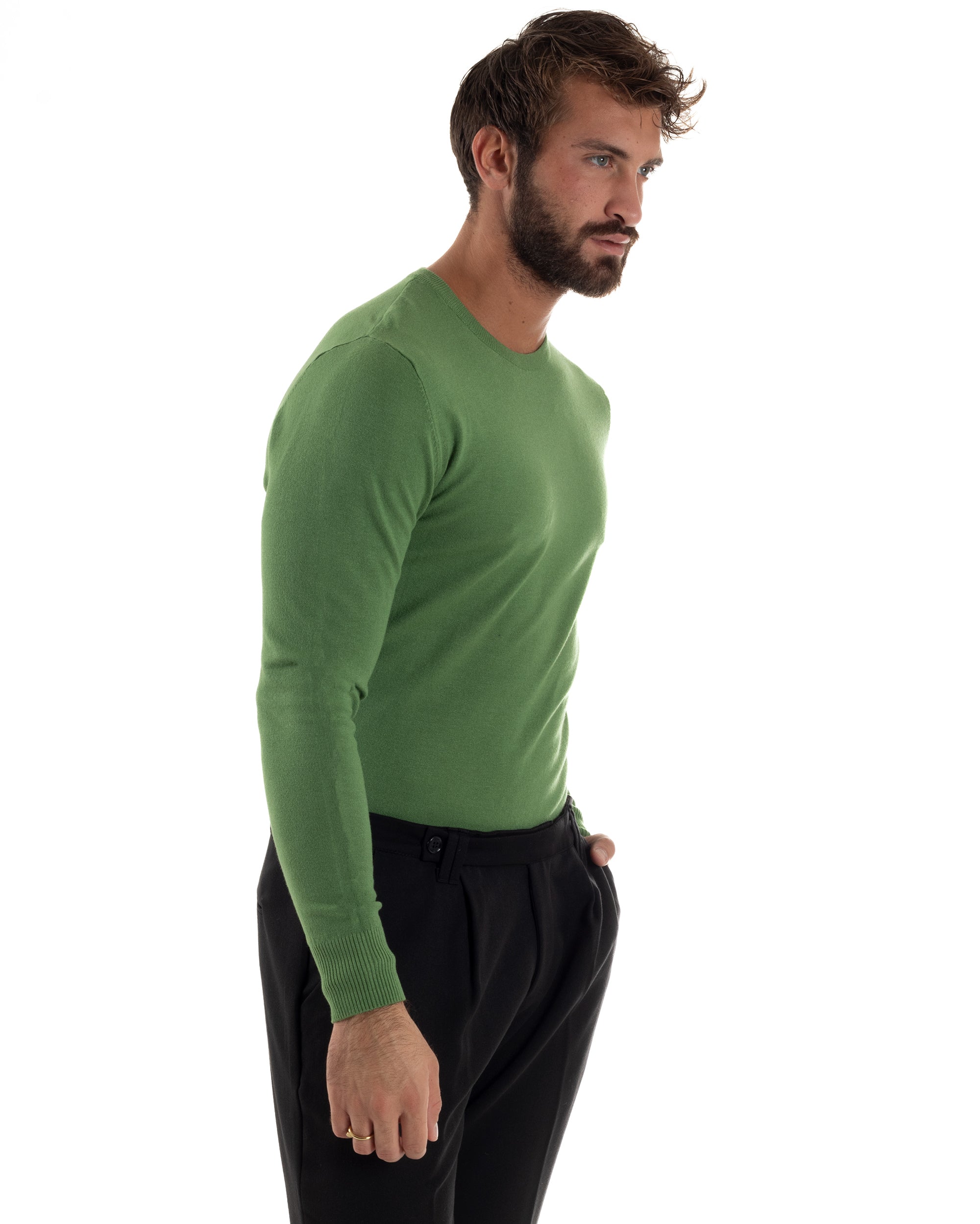 Maglioncino Uomo Girocollo Basic Tinta Unita Verde Oliva M2495A