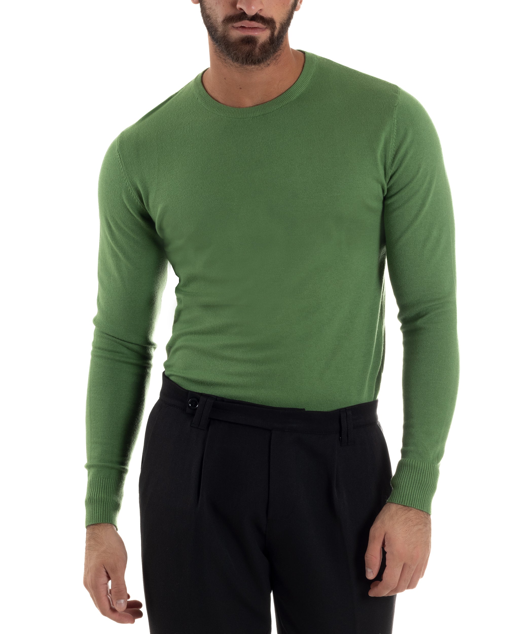 Maglioncino Uomo Girocollo Basic Tinta Unita Verde Oliva M2495A