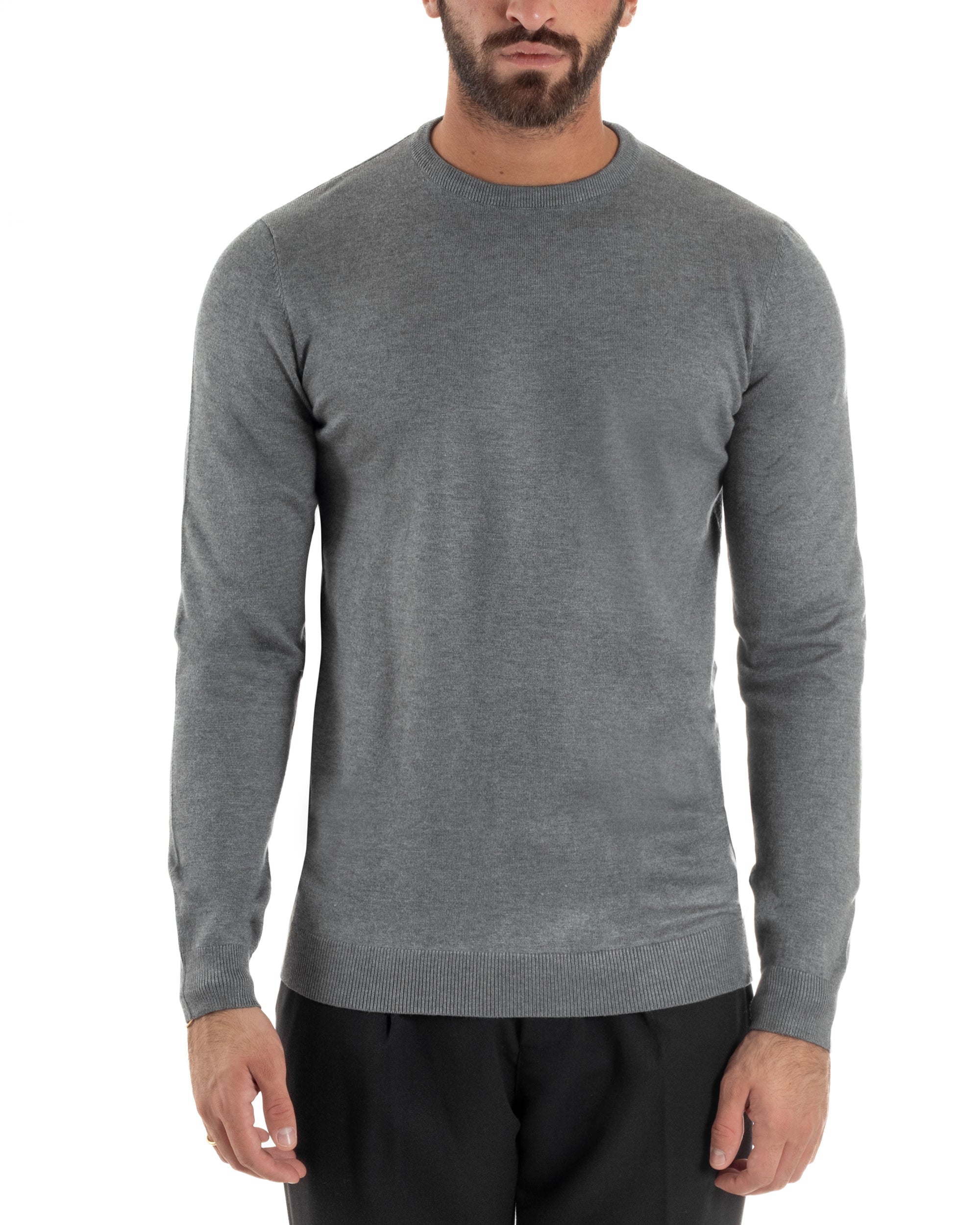 Maglioncino Uomo Girocollo Basic Tinta Unita Grigio Chiaro M2507A