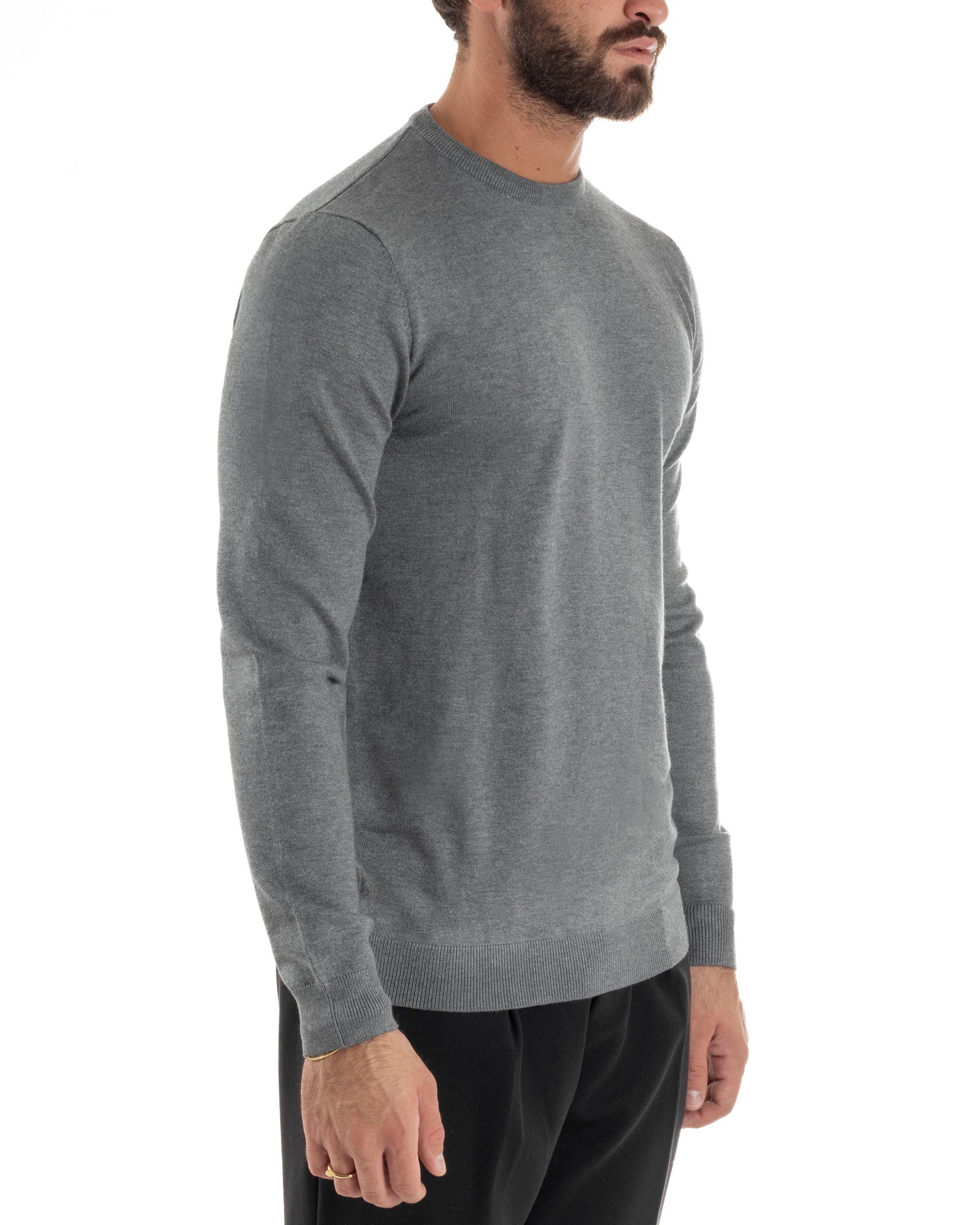 Maglioncino Uomo Girocollo Basic Tinta Unita Grigio Chiaro M2507A